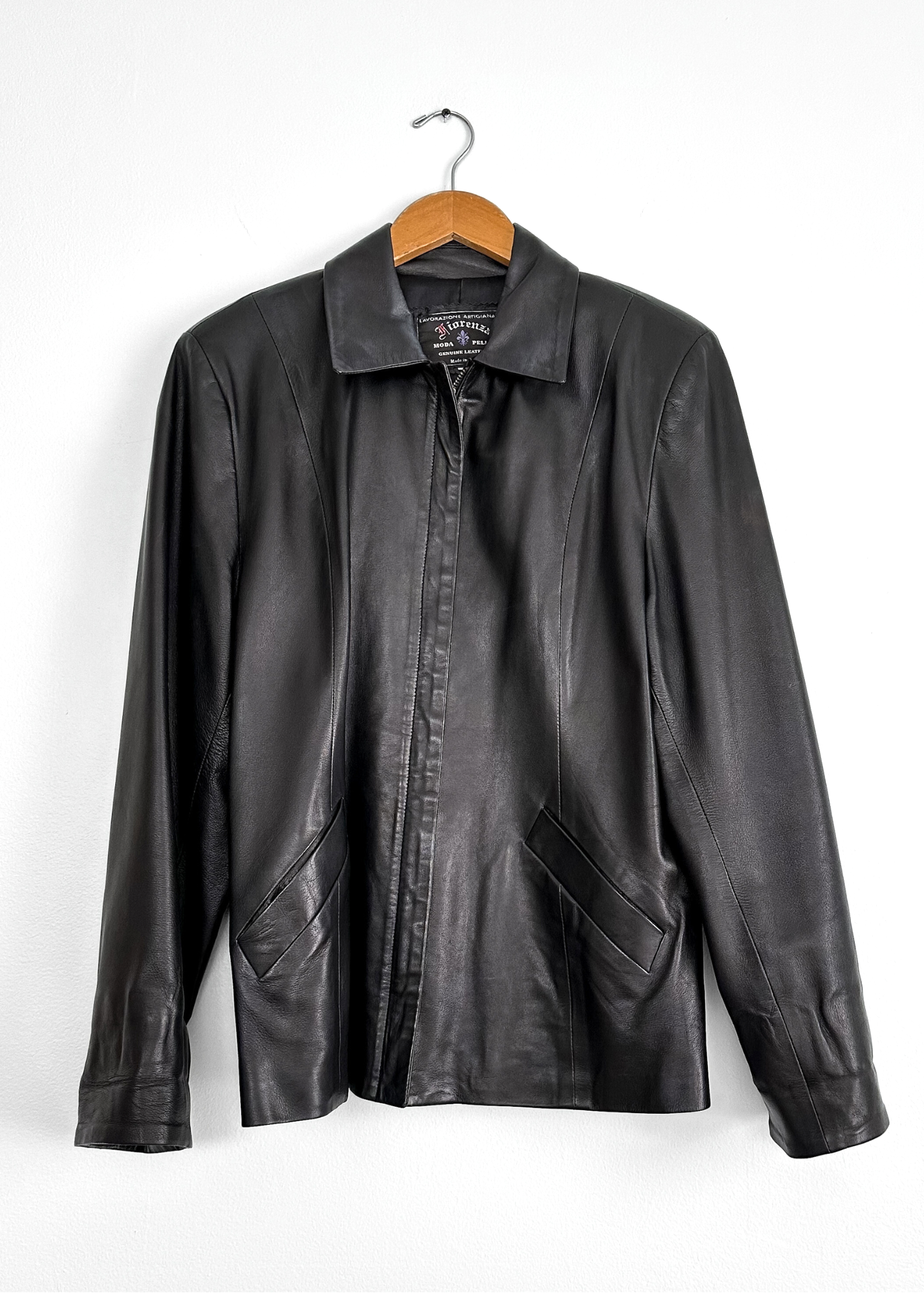 Vintage 00s Black Italian Leather Zip Women's Jacket (L or 10/12)