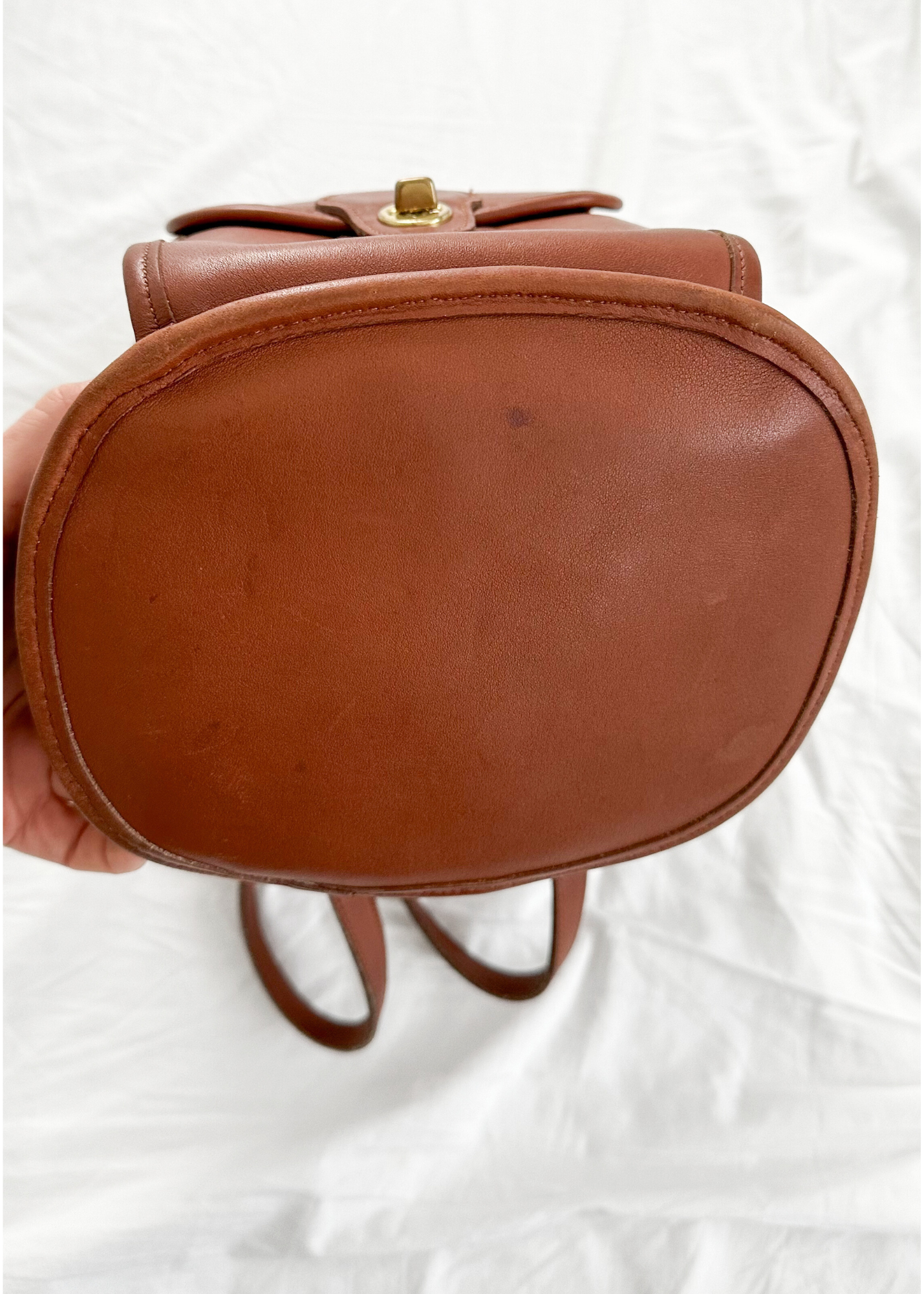 Vintage 90s Coach Top Handle Sling Backpack British Tan Leather Bucket Bag # 9992