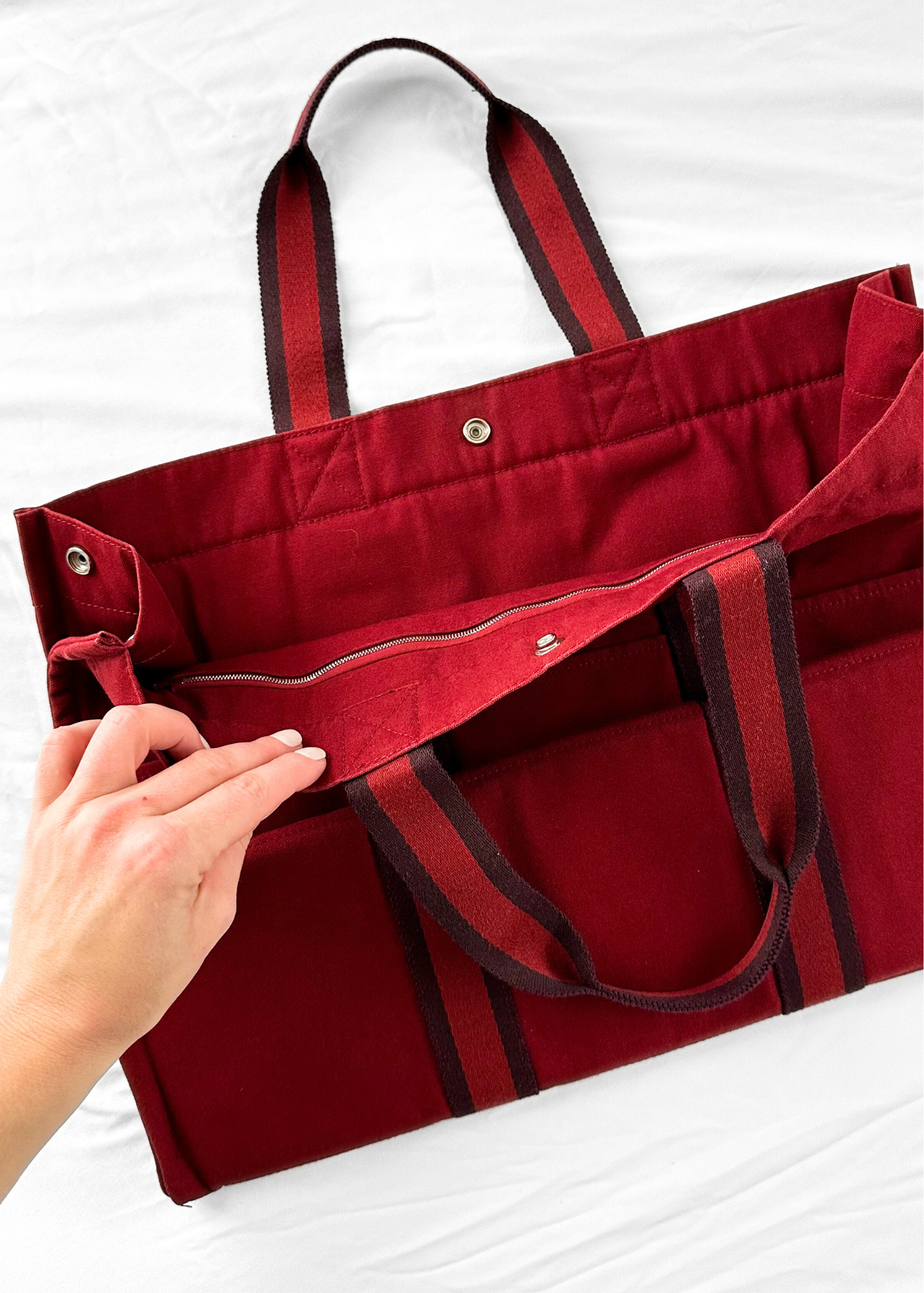 Hermès Bordeaux Red 100% Cotton Heavy Canvas Extra Large Tote Bag