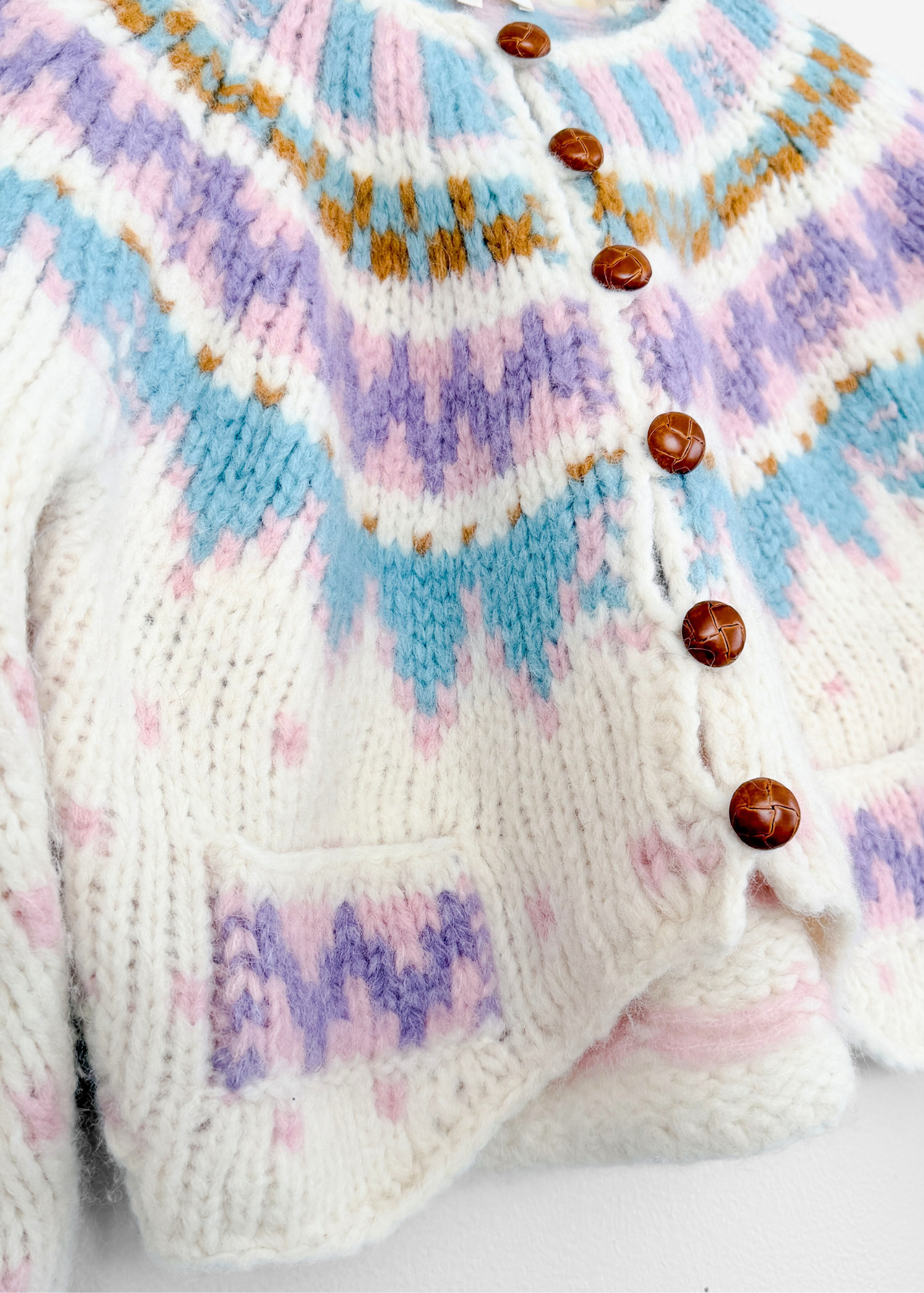 Loveshackfancy Fair Isle Cream Alpaca Cropped Button Down Cardigan (S)