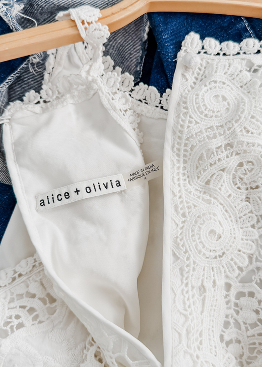 Alice + Olivia Cream Crochet Lace Sleeveless Top (4)