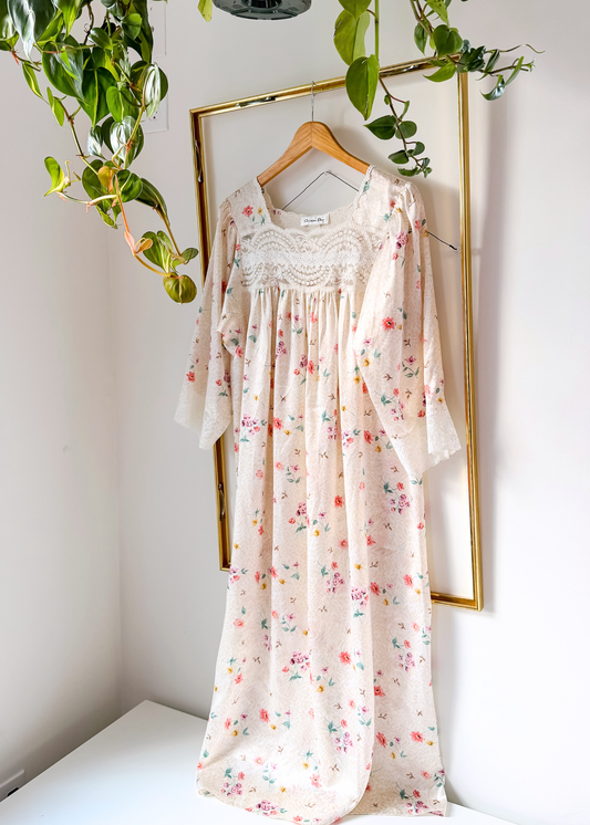 Vintage 90s Christian Dior Floral Prairie Style Nightgown Full Length (M/L)