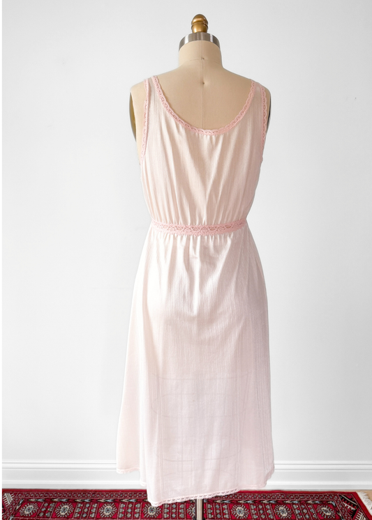 Vintage 80s Miss Elaine Light Pink Drawstring Nighty Lingerie Sleepwear