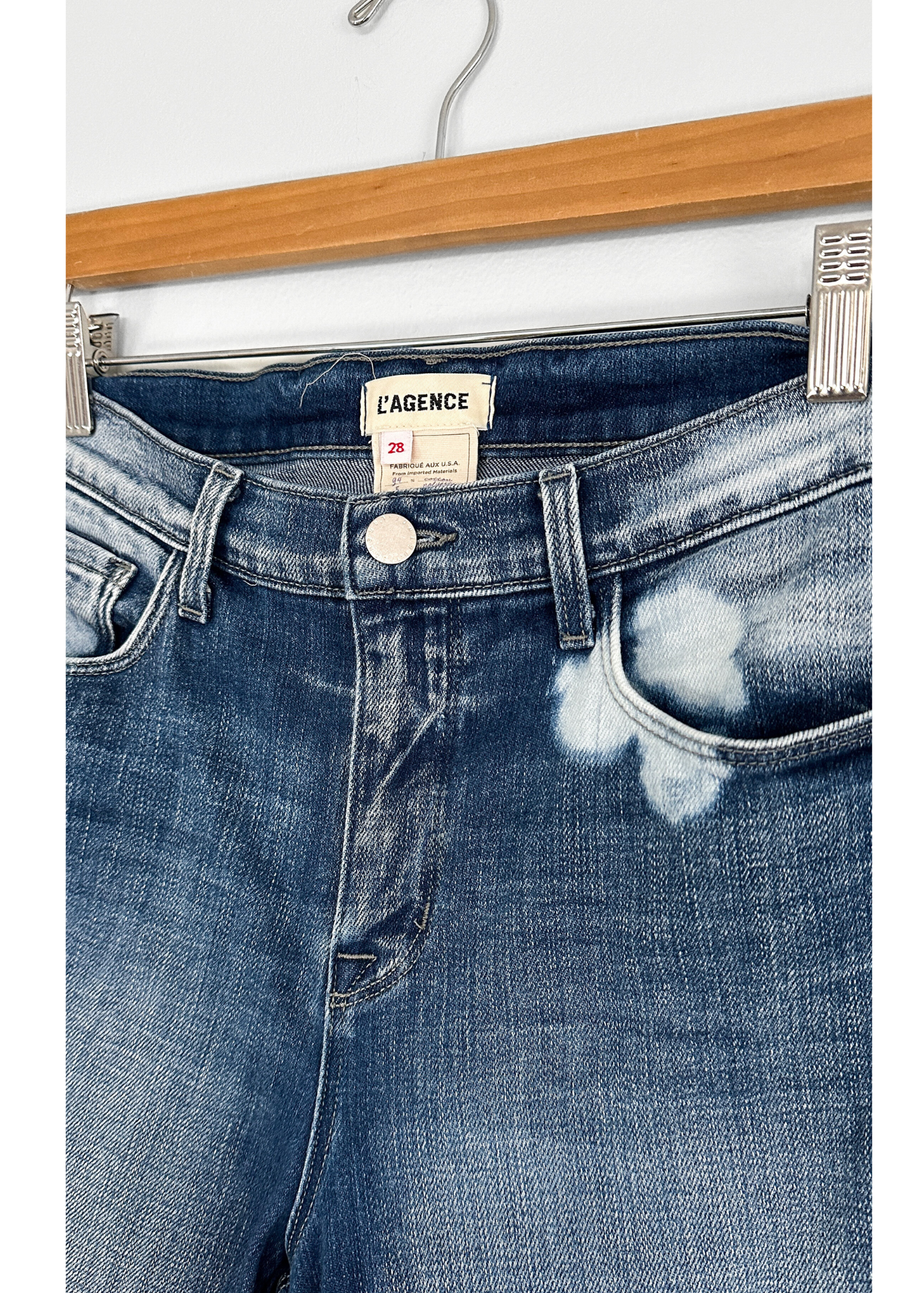 L’agence Harmon Bleach Detail High Rise Straight Leg Jeans in Montana Destruct Hem (28 or 6)
