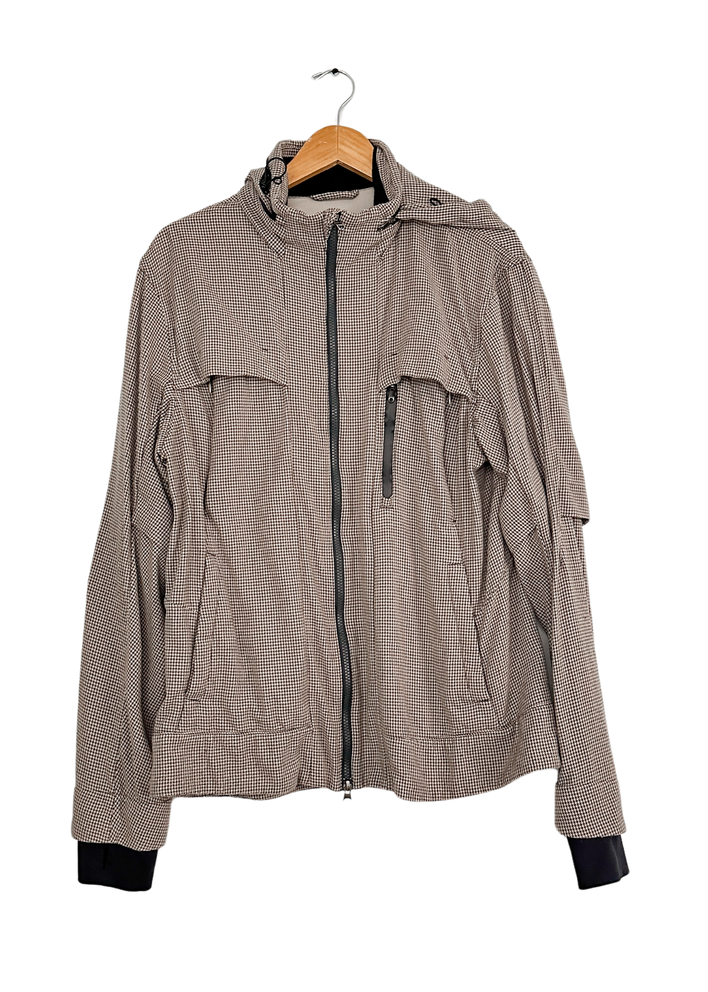 Lululemon Men's Relay Hooded Jacket in Brown Black Houndstooth Swift Mojave Tan