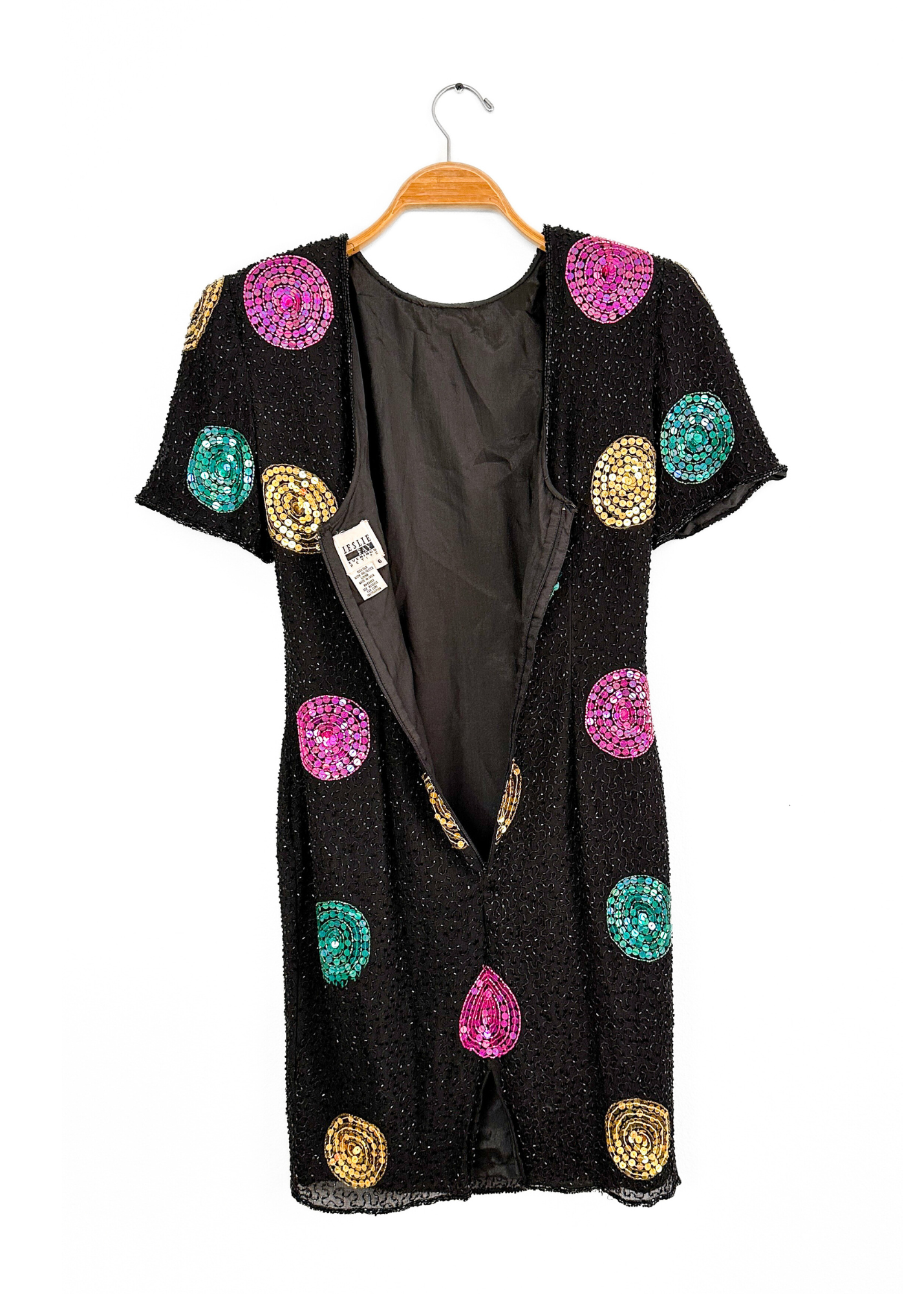 Vintage 90s Leslie Fay Silk and Sequin Polka Dot Mini Dress (6P)
