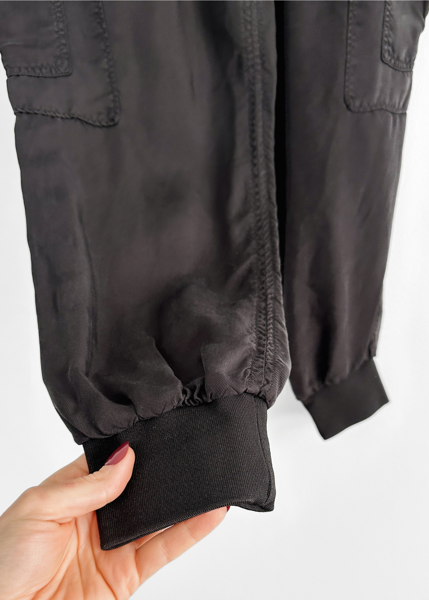 Cinq a Sept Black Cupro Cropped Cargo Pants (M)