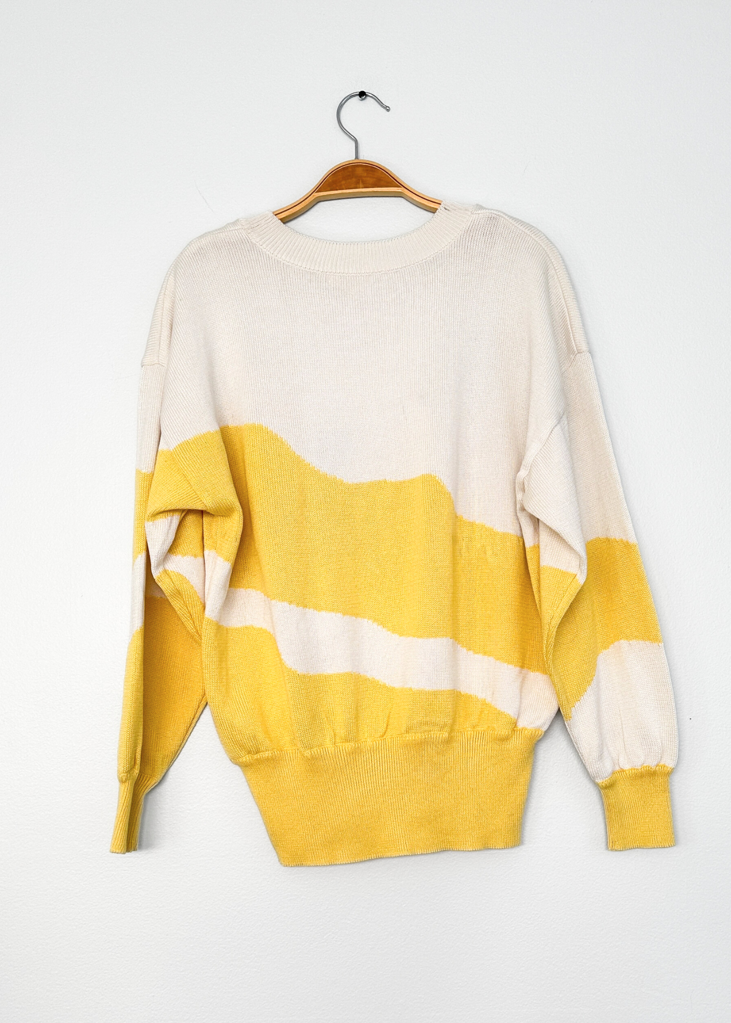 Vintage 80s Escada Yellow and White Gold Fish Sequin Novelty Knit Top (S/M)