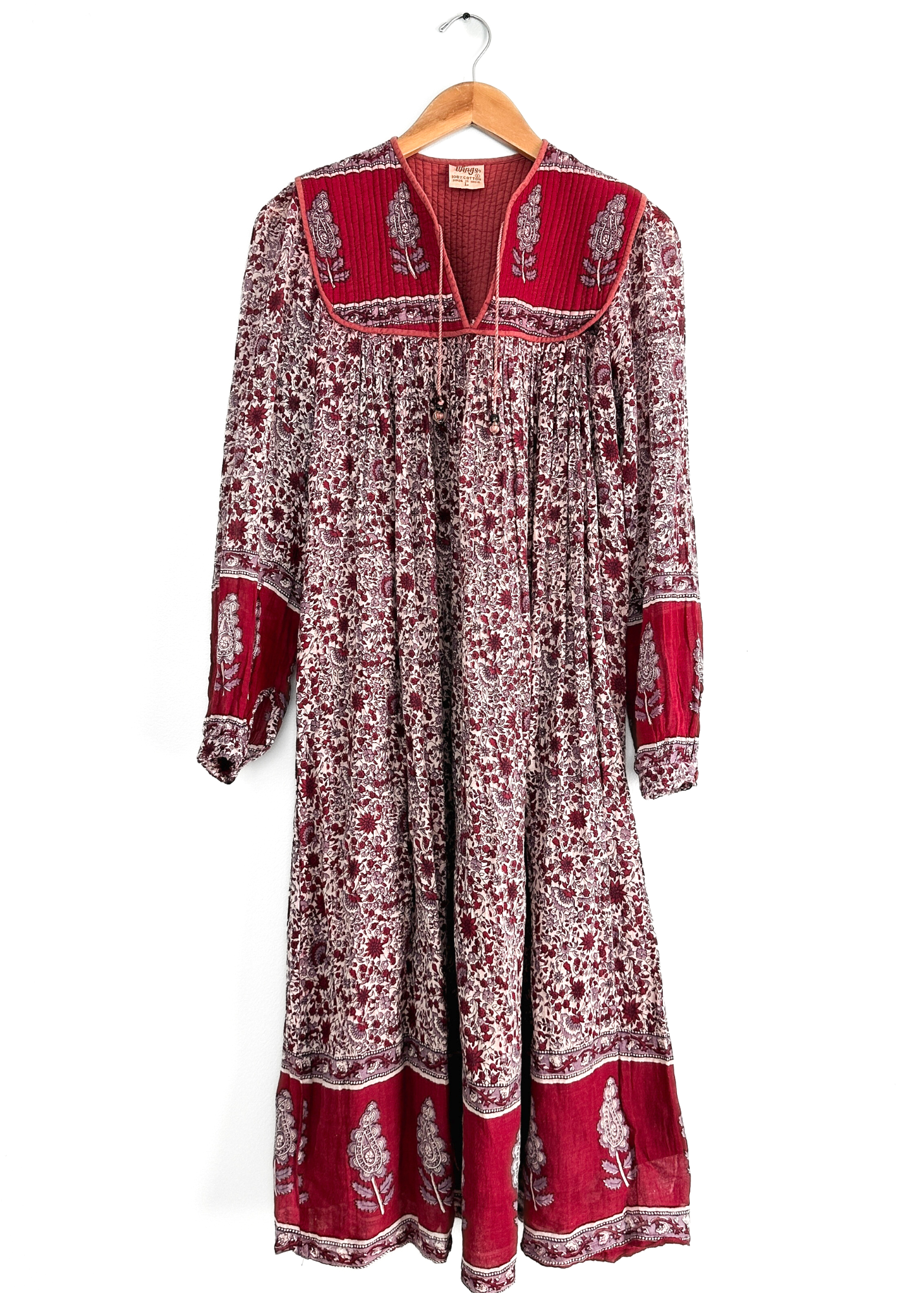 Vintage Red India Cotton Gauze Peasant Midi Dress (M)