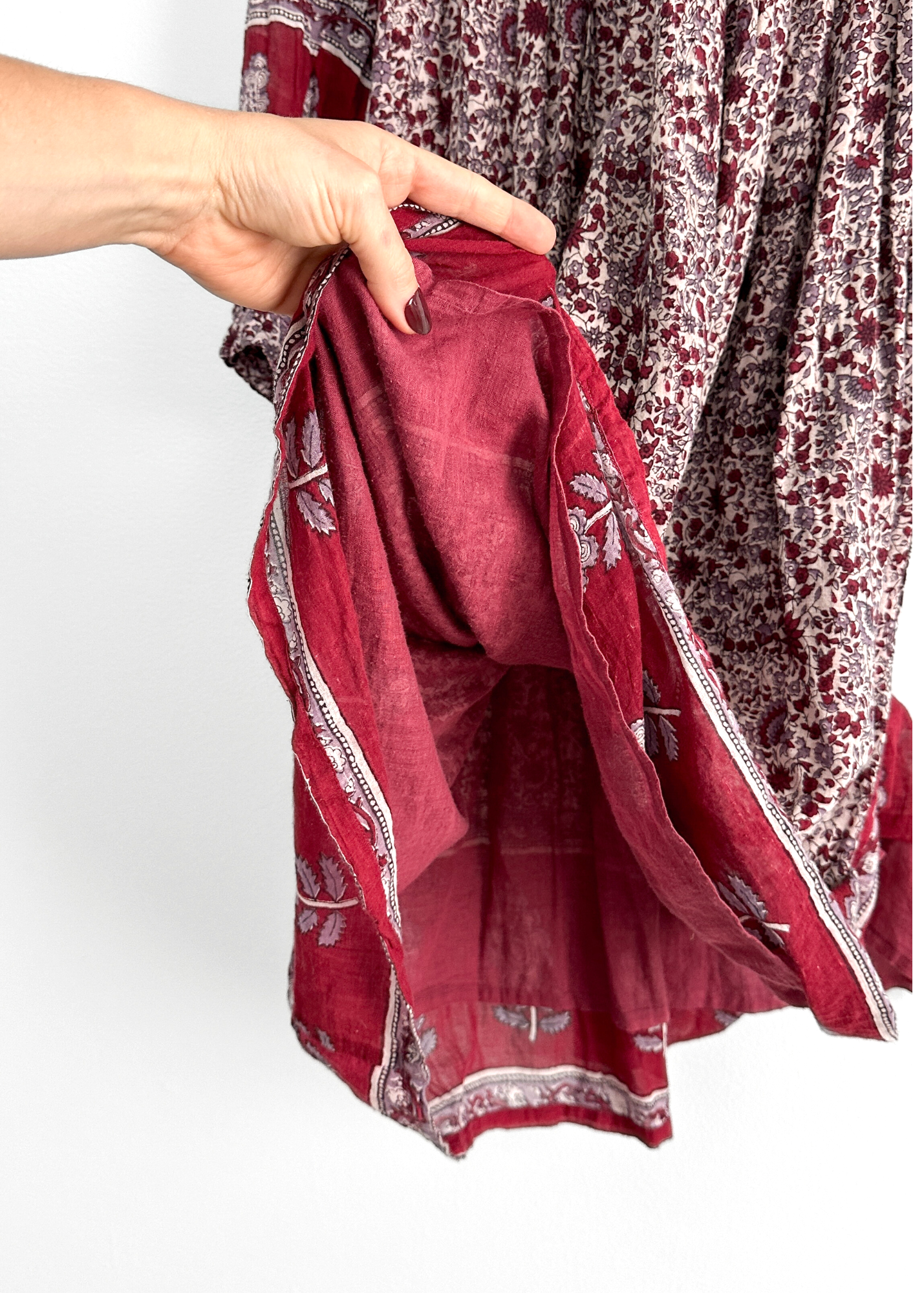 Vintage Red India Cotton Gauze Peasant Midi Dress (M)