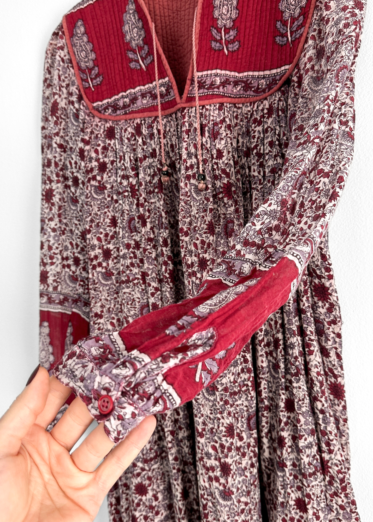 Vintage Red India Cotton Gauze Peasant Midi Dress (M)