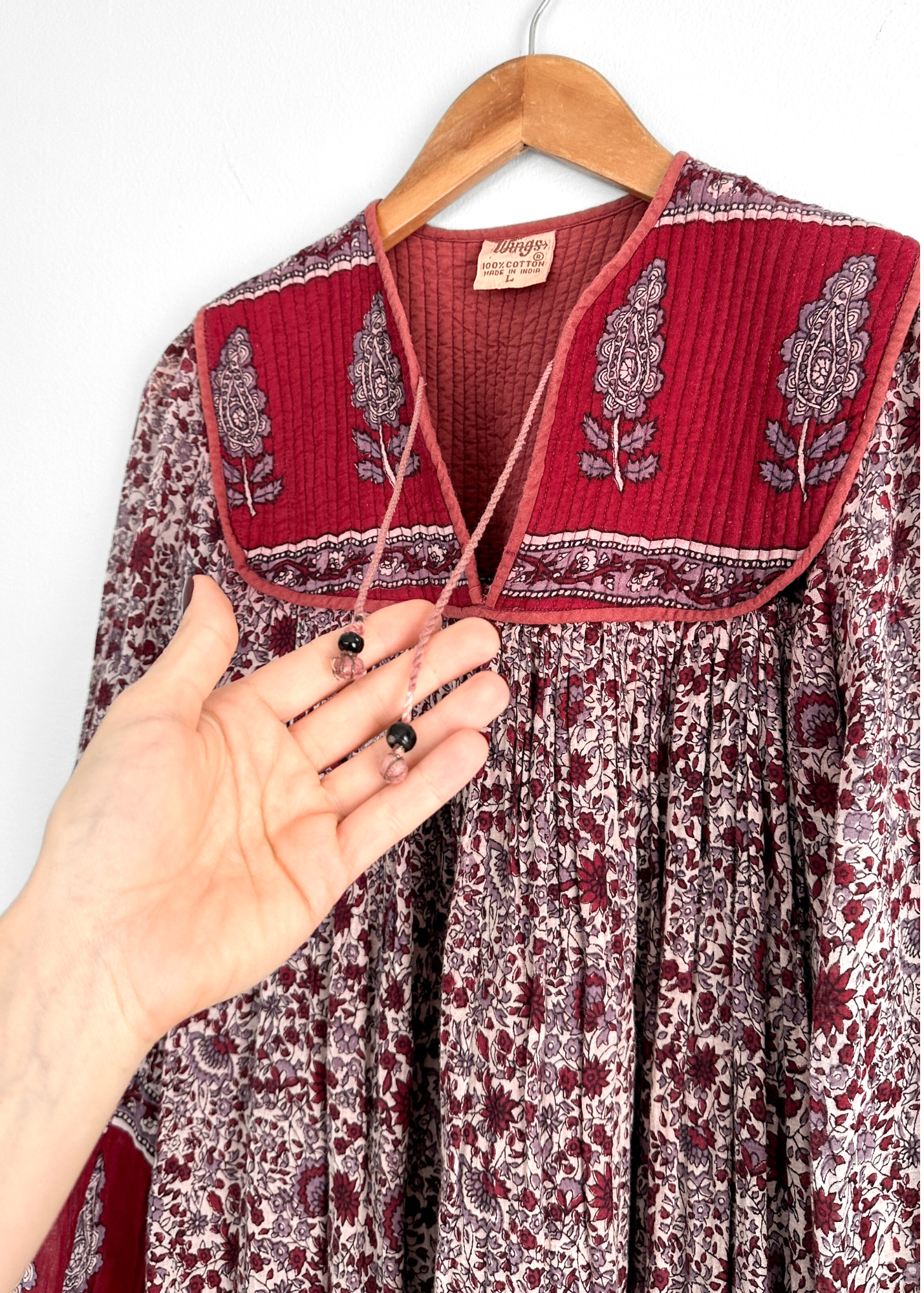 Vintage Red India Cotton Gauze Peasant Midi Dress (M)