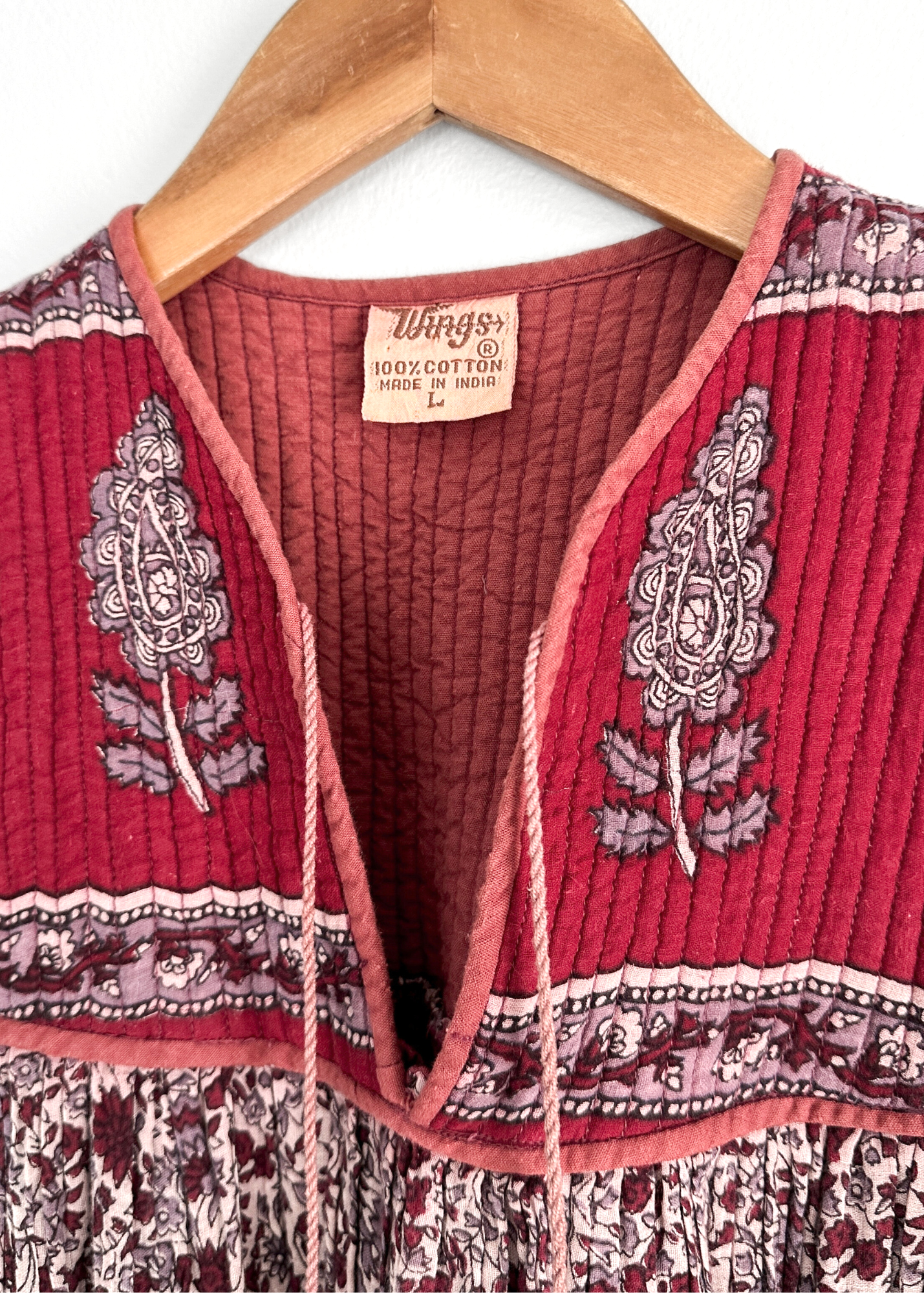 Vintage Red India Cotton Gauze Peasant Midi Dress (M)