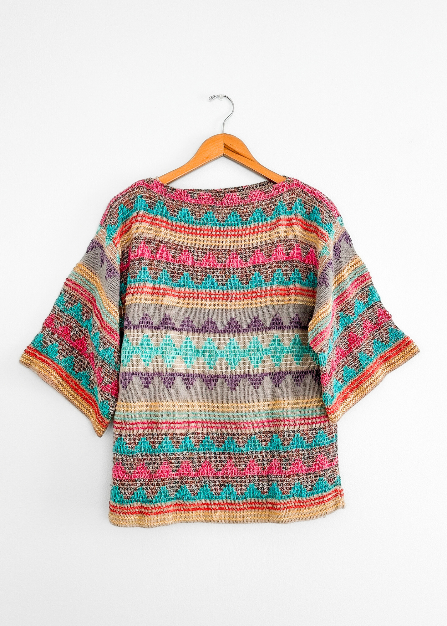 Vintage 70s Multi Colored Boat Neck Knit Top (M)