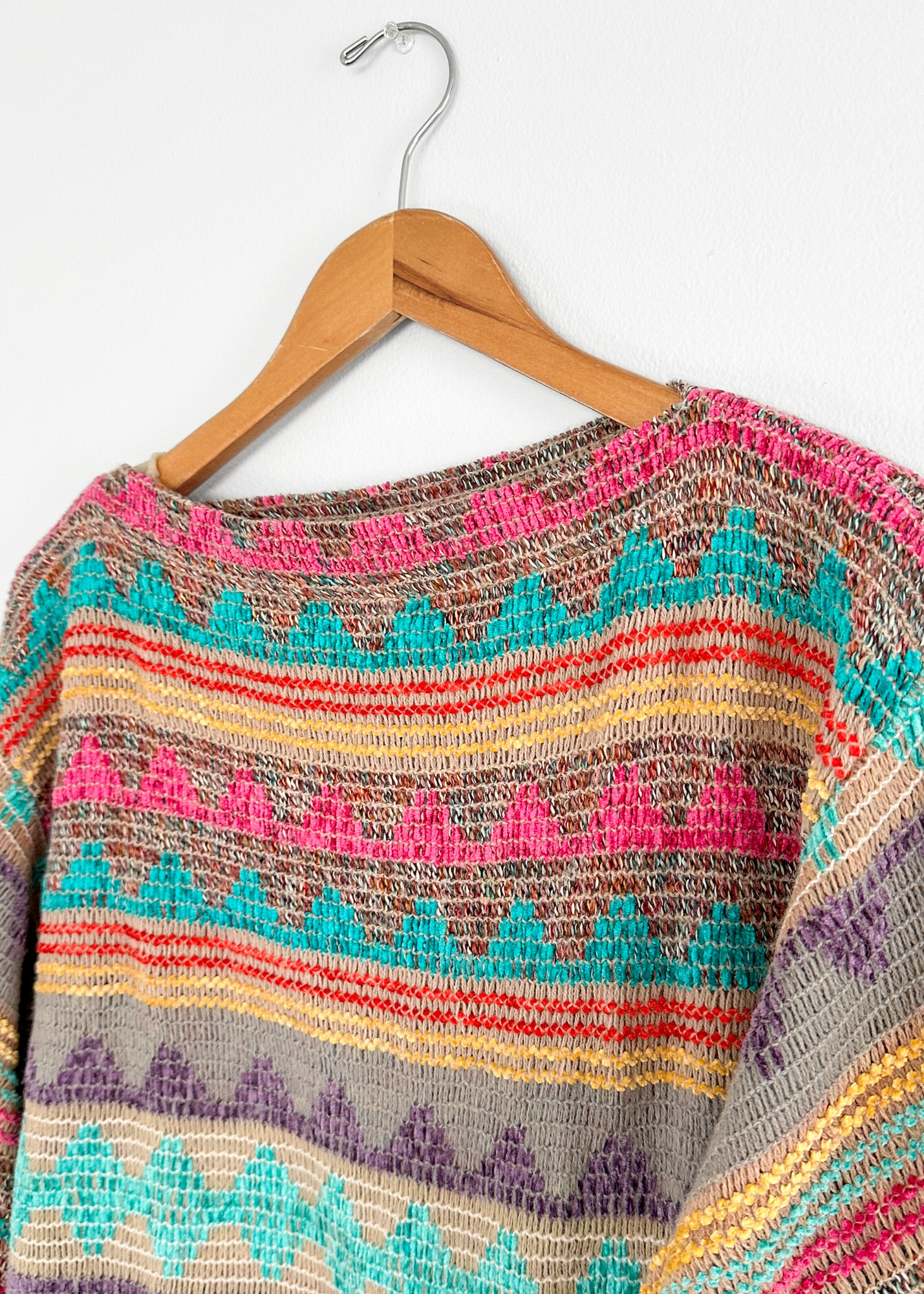 Vintage 70s Multi Colored Boat Neck Knit Top (M)