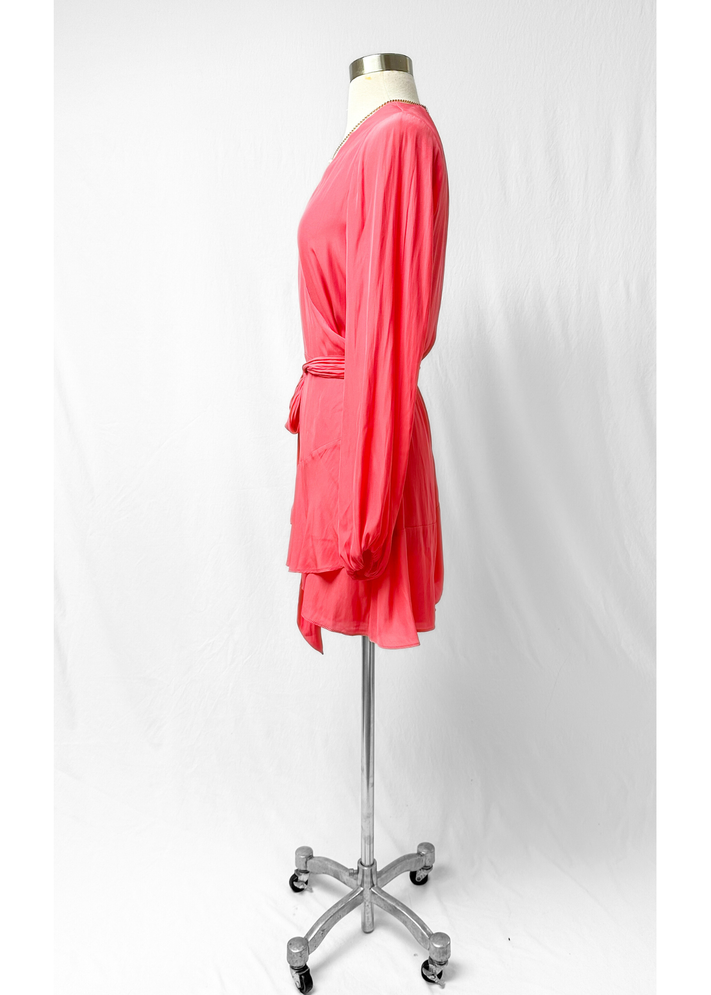 NEW Ramy Brook Reed Long Sleeve Wrap Dress in Petal Coral Pink (XS)