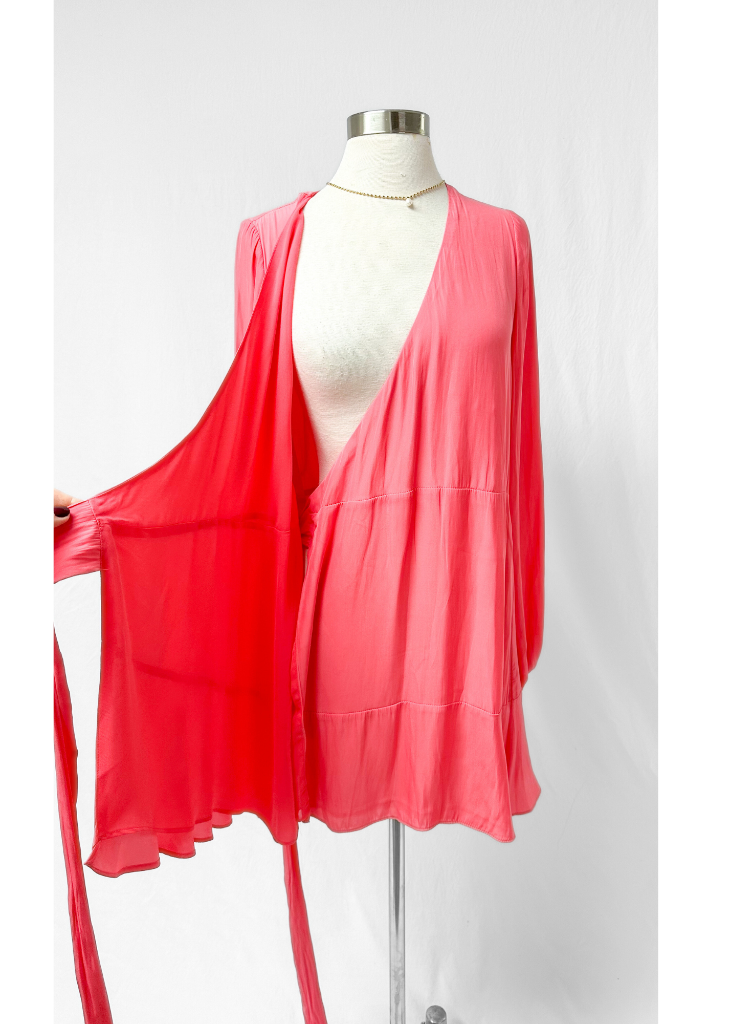 NEW Ramy Brook Reed Long Sleeve Wrap Dress in Petal Coral Pink (XS)