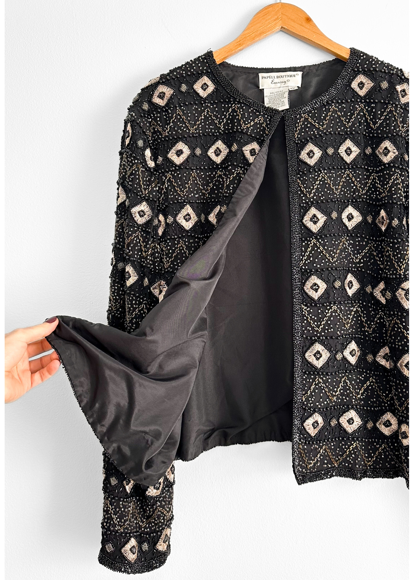 Black Silk Beaded Embroidered Jacket (1X)