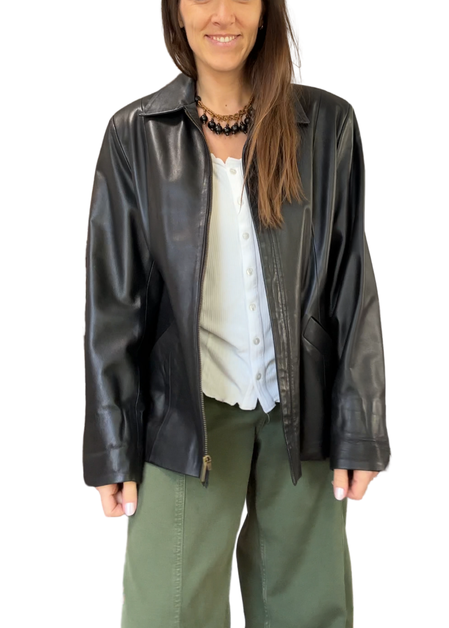 Vintage 00s Black Italian Leather Zip Women's Jacket (L or 10/12)