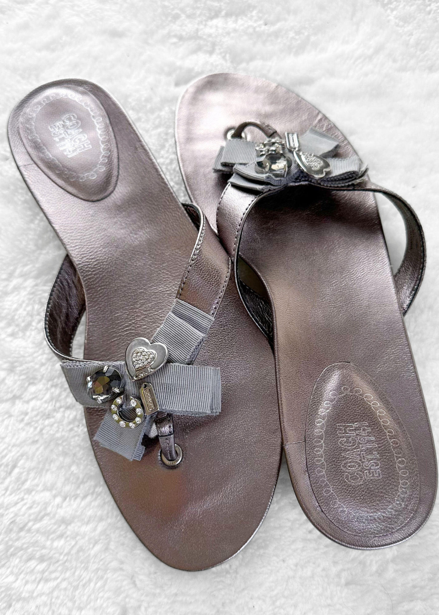 Coach Metallic Pewter Silver Charm Sandals (9.5)