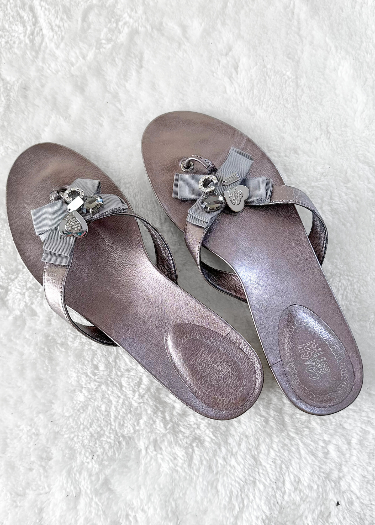 Coach Metallic Pewter Silver Charm Sandals (9.5)
