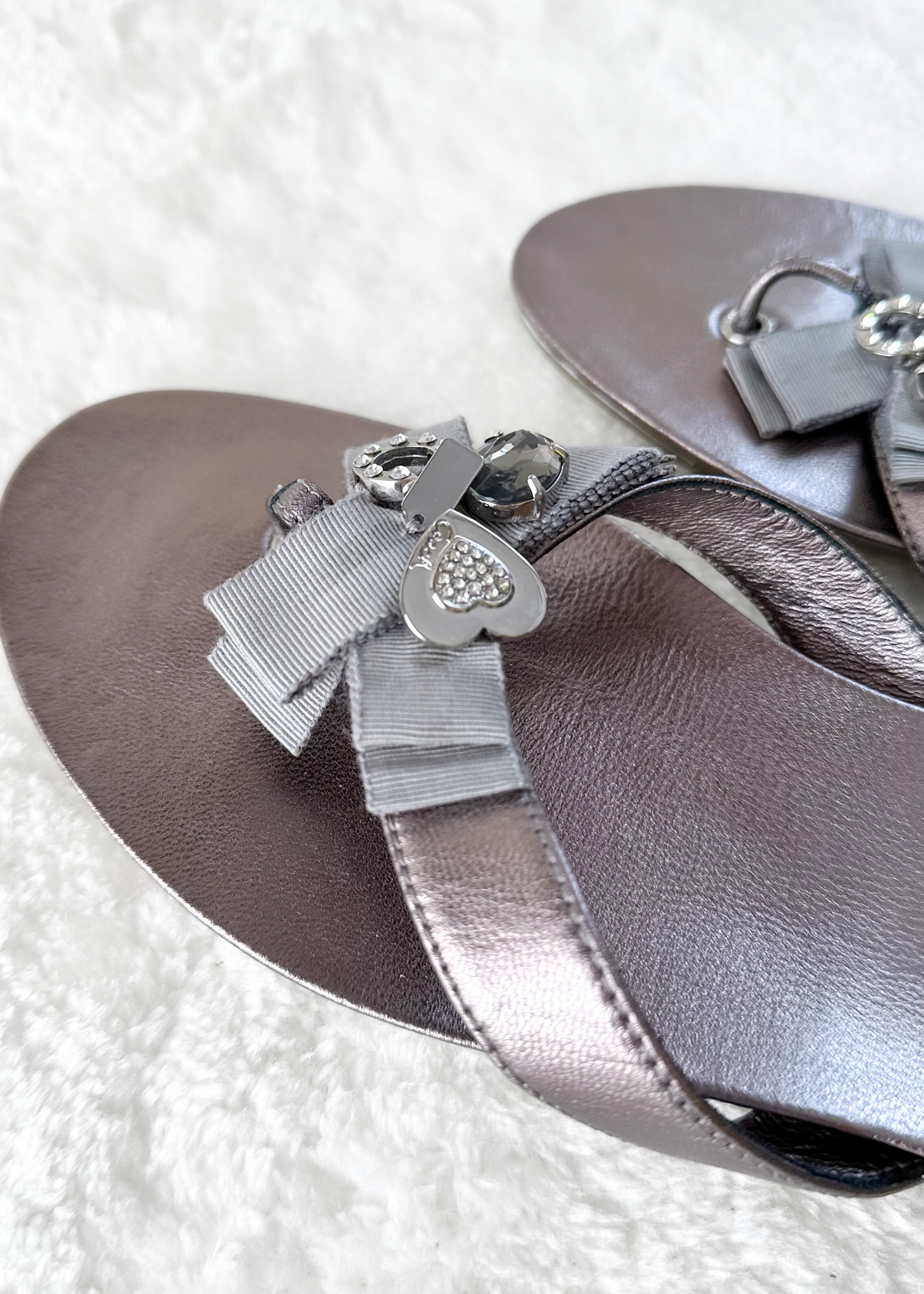 Coach Metallic Pewter Silver Charm Sandals (9.5)