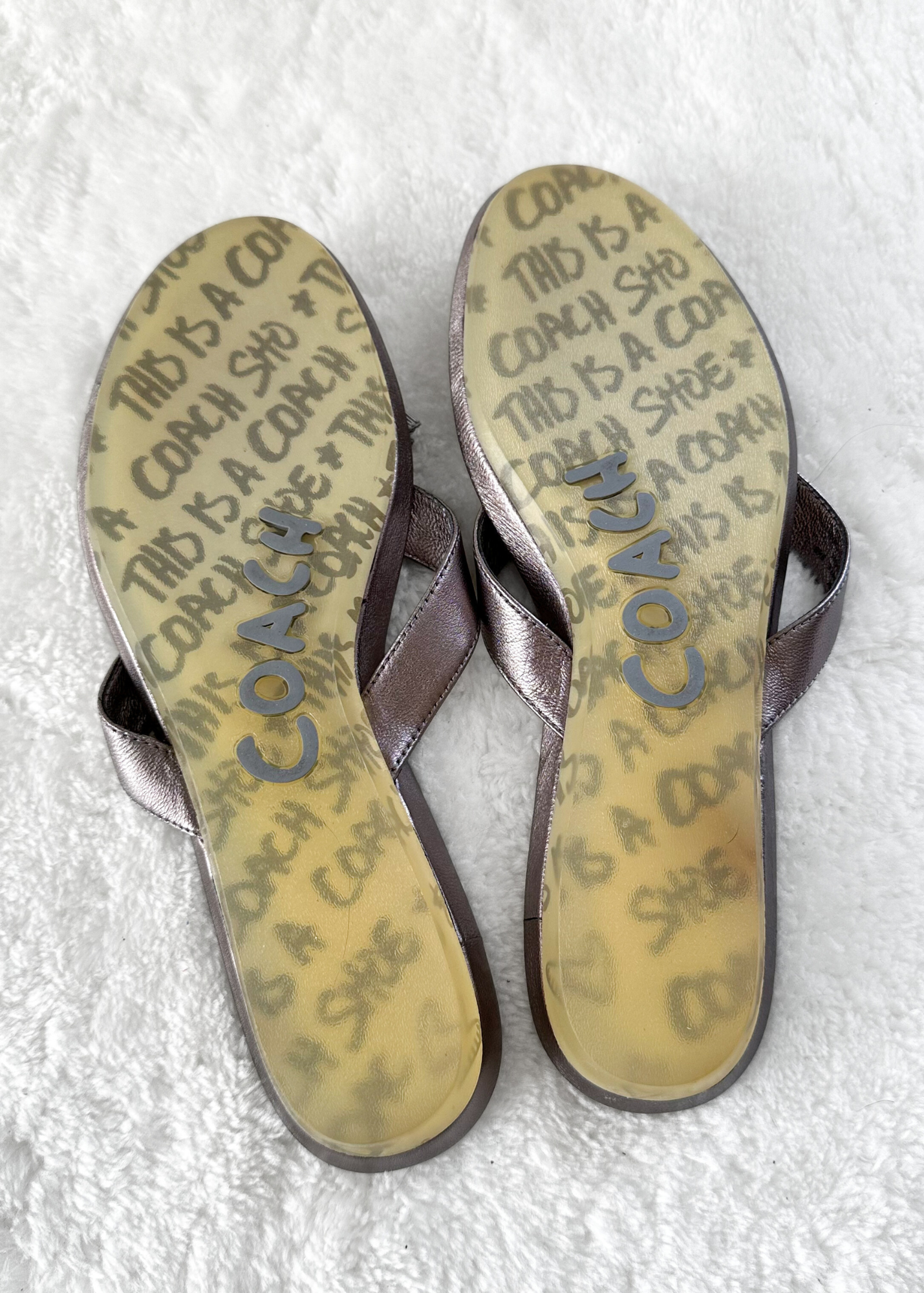 Coach Metallic Pewter Silver Charm Sandals (9.5)
