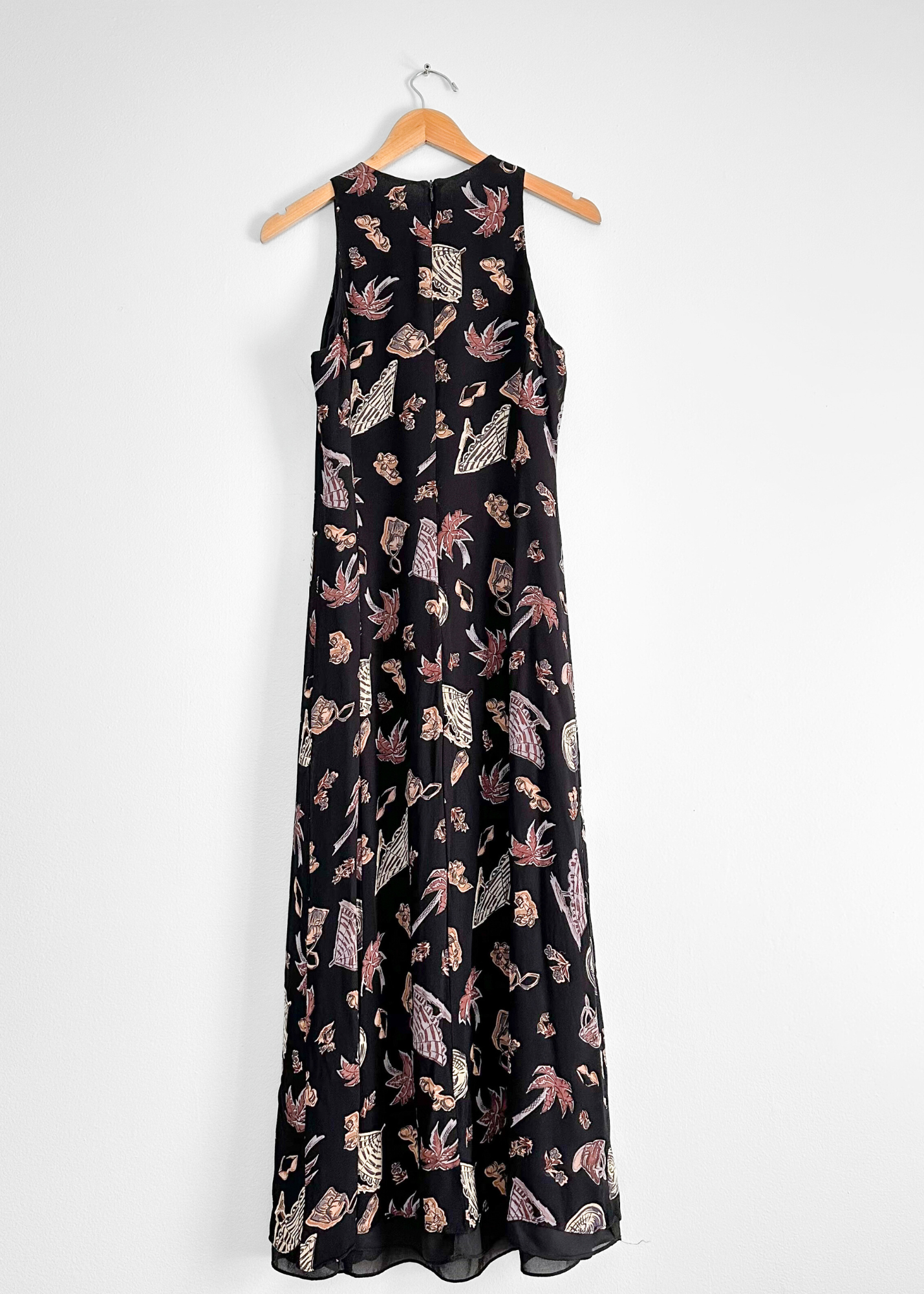 Vintage 90s Sea Side Print Black Maxi Dress (4/6)