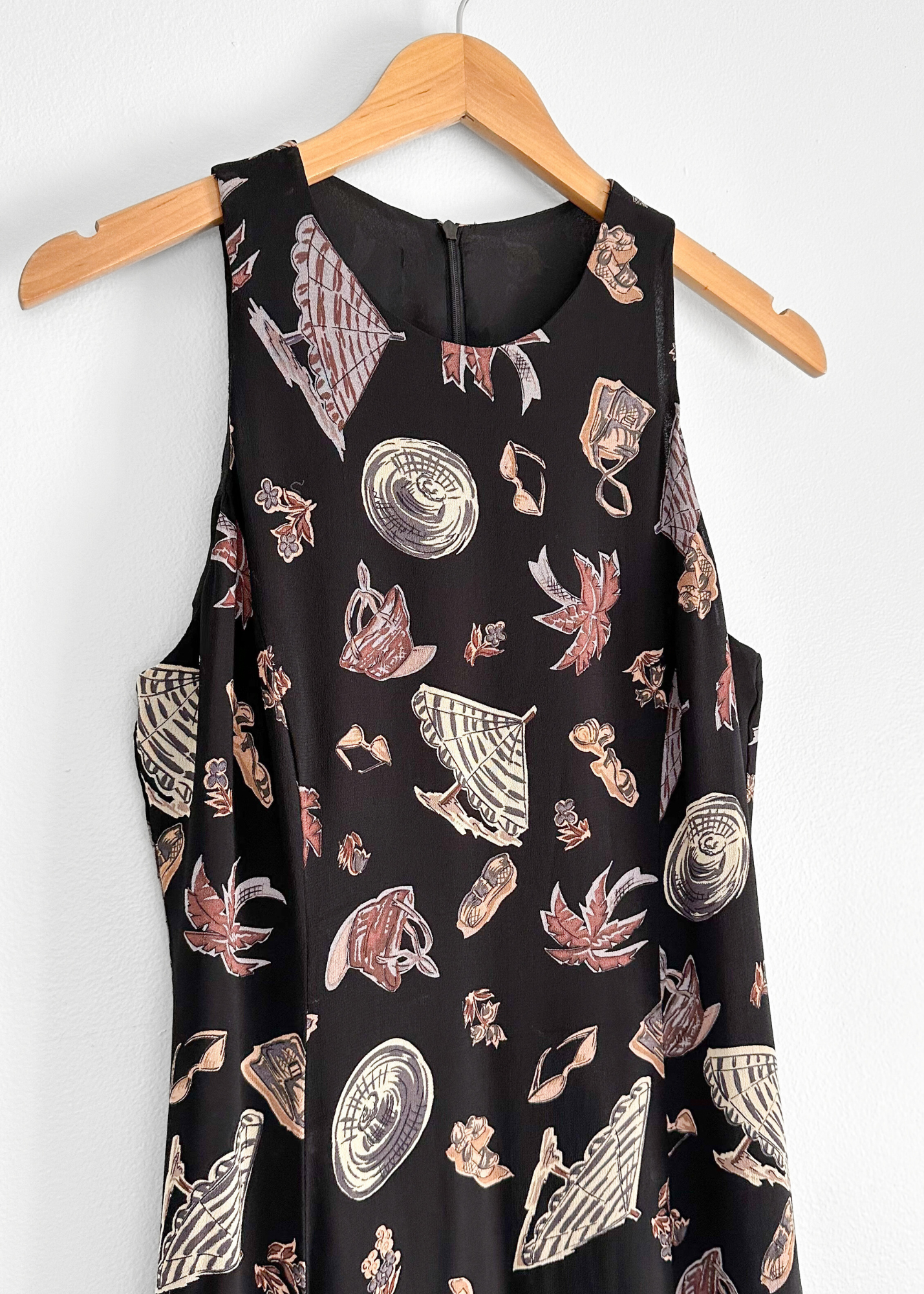 Vintage 90s Sea Side Print Black Maxi Dress (4/6)