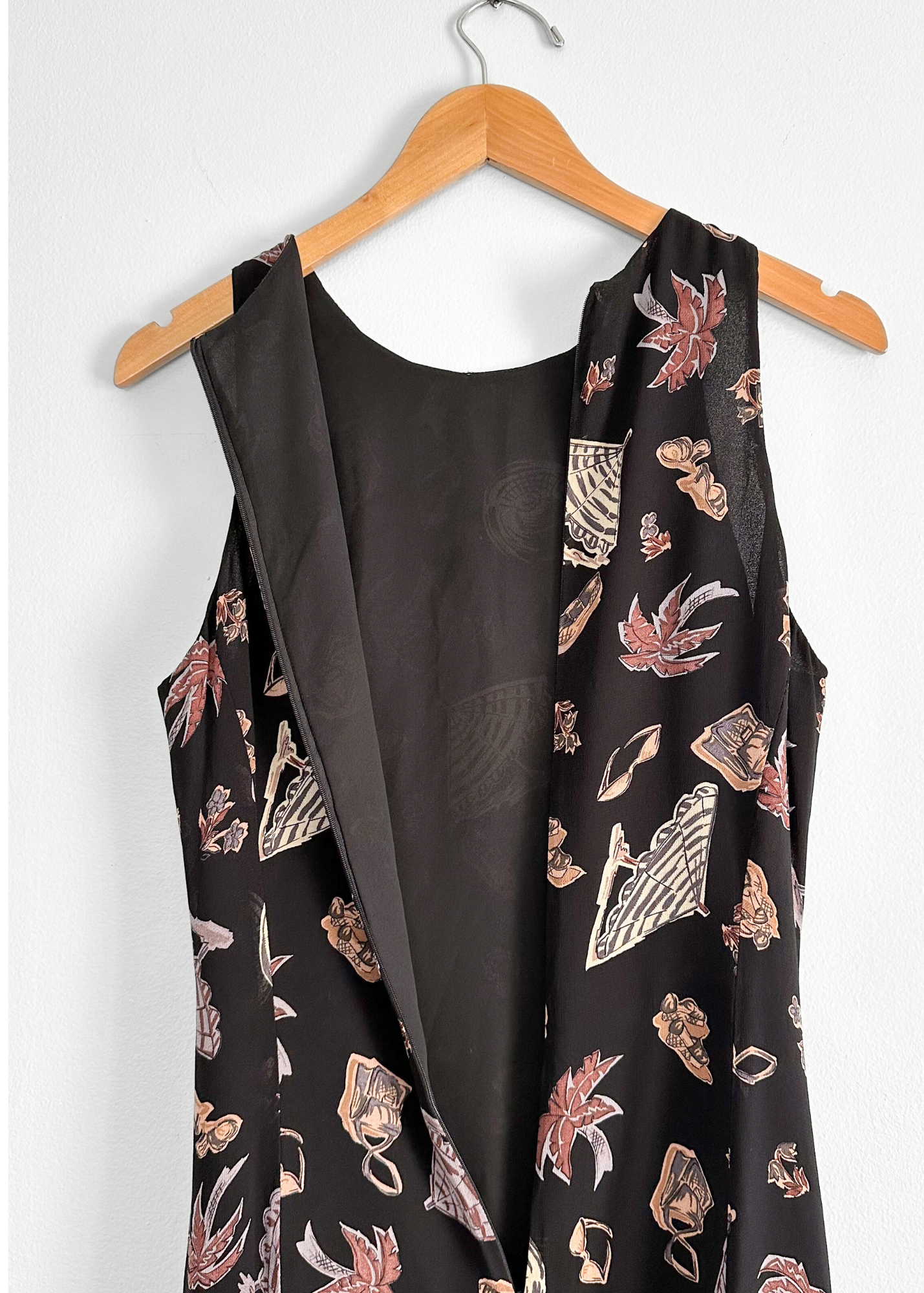 Vintage 90s Sea Side Print Black Maxi Dress (4/6)