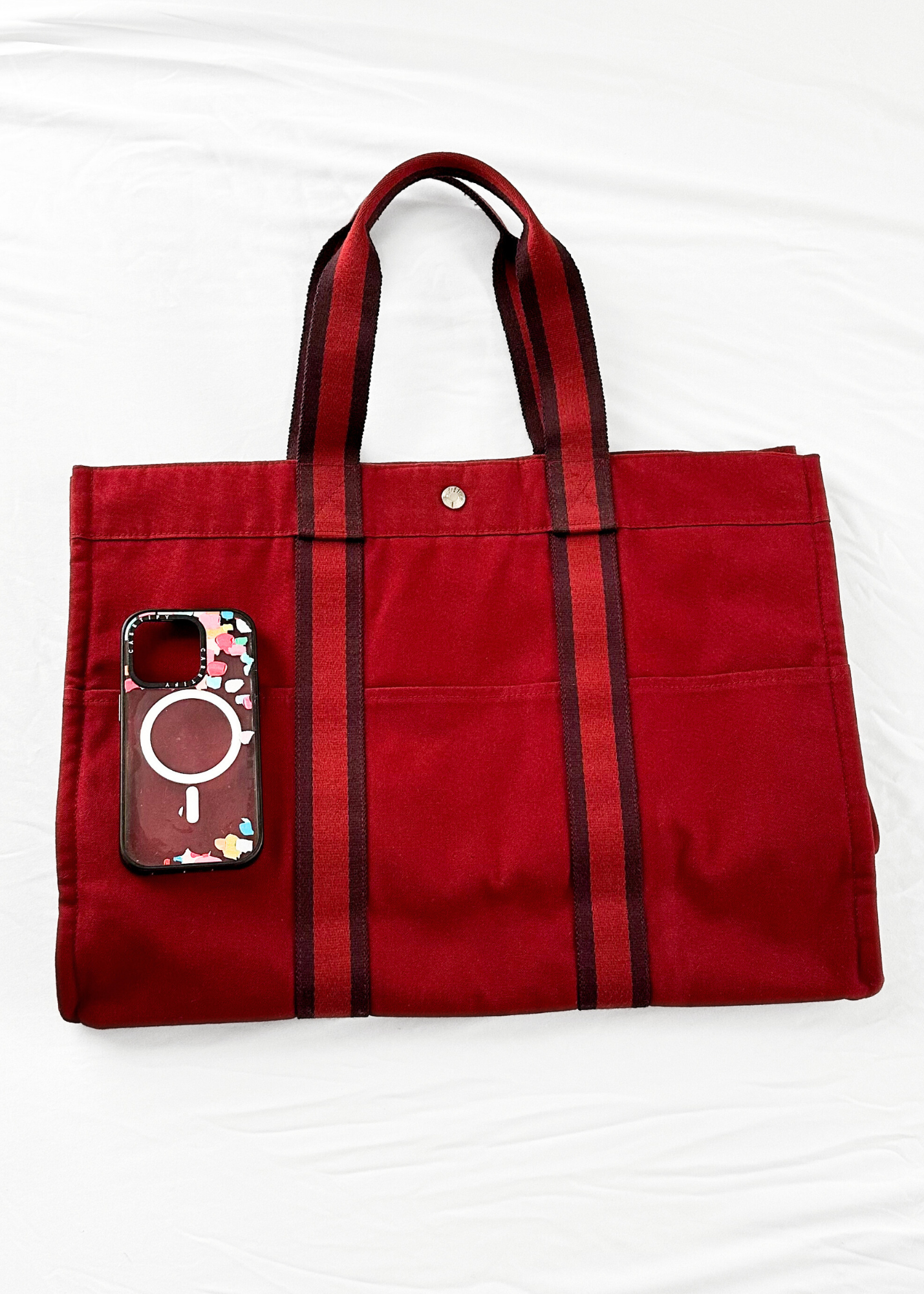 Hermès Bordeaux Red 100% Cotton Heavy Canvas Extra Large Tote Bag