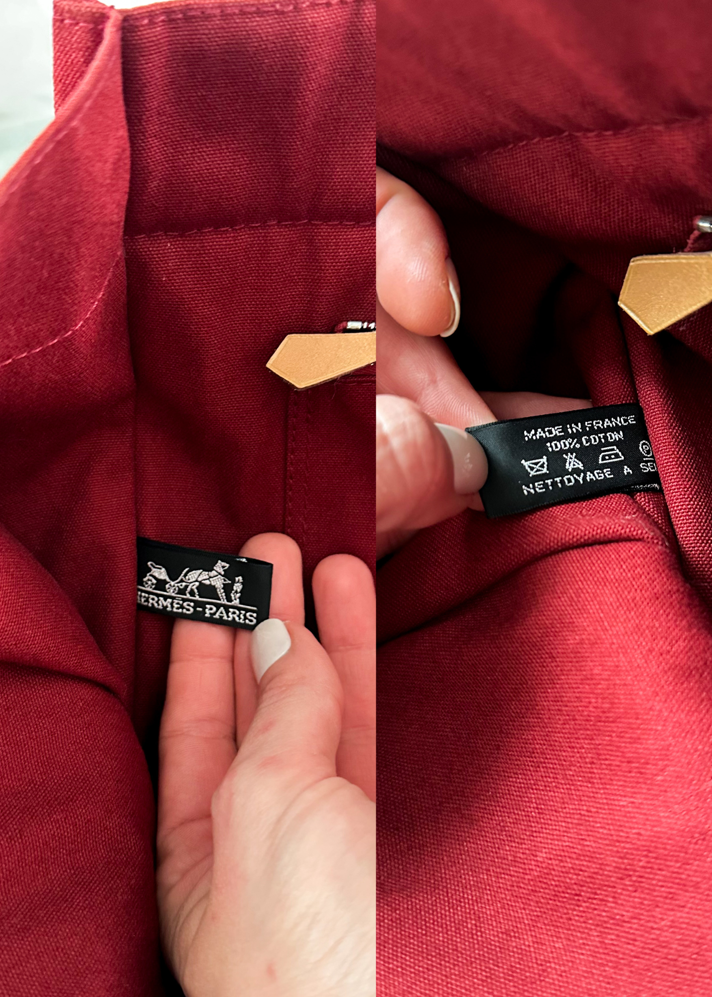 Hermès Bordeaux Red 100% Cotton Heavy Canvas Extra Large Tote Bag