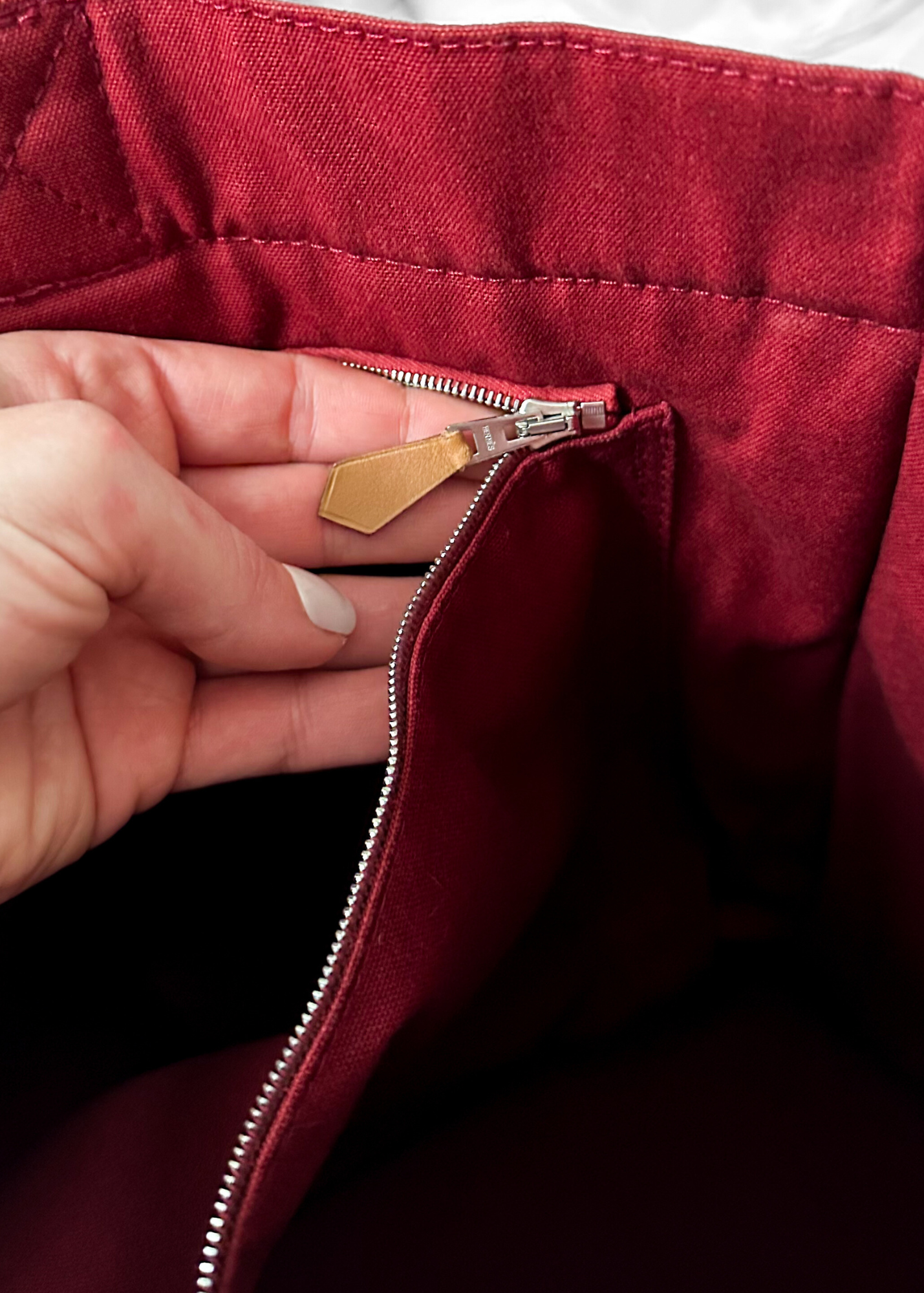 Hermès Bordeaux Red 100% Cotton Heavy Canvas Extra Large Tote Bag