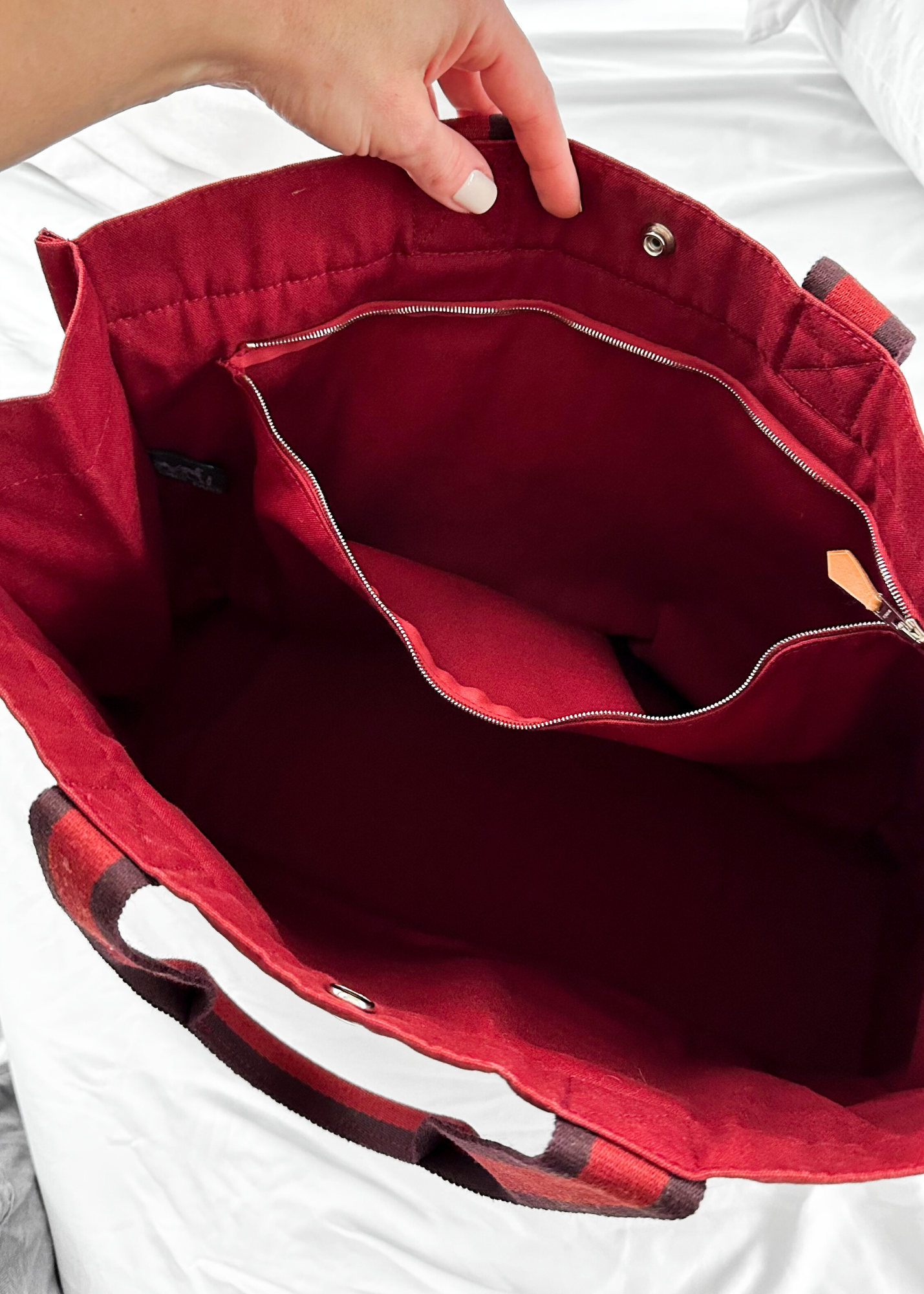 Hermès Bordeaux Red 100% Cotton Heavy Canvas Extra Large Tote Bag