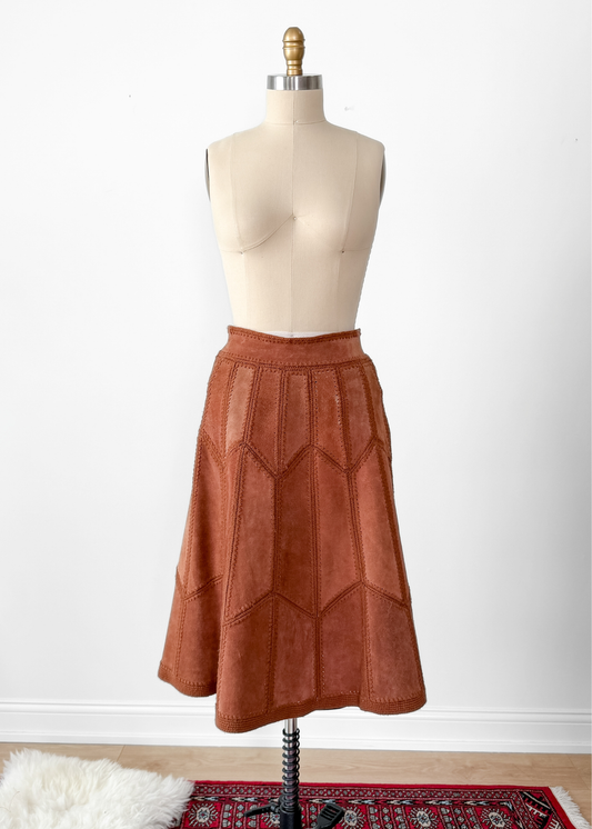 Vintage 70s Suede Leather Patchwork A-line Skirt (M or 8)