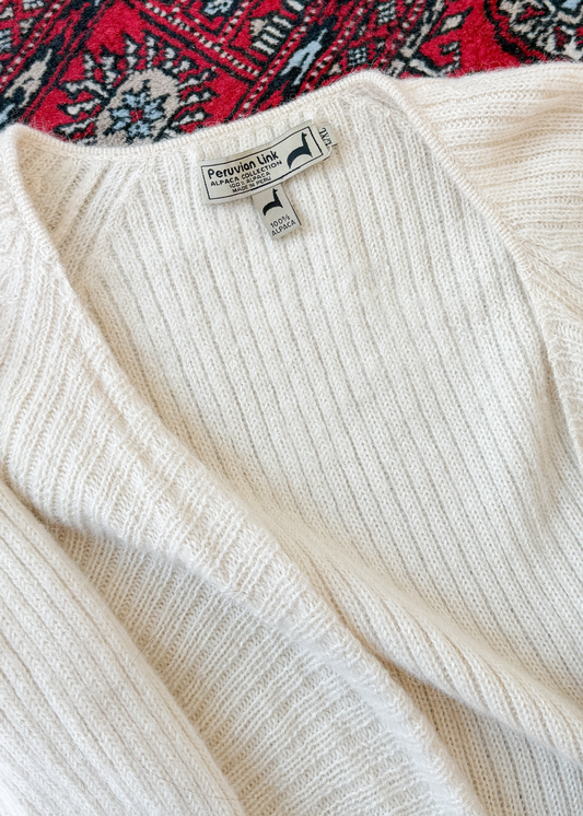 Peruvian Link Cream Alpaca Knit Open Front Cardigan