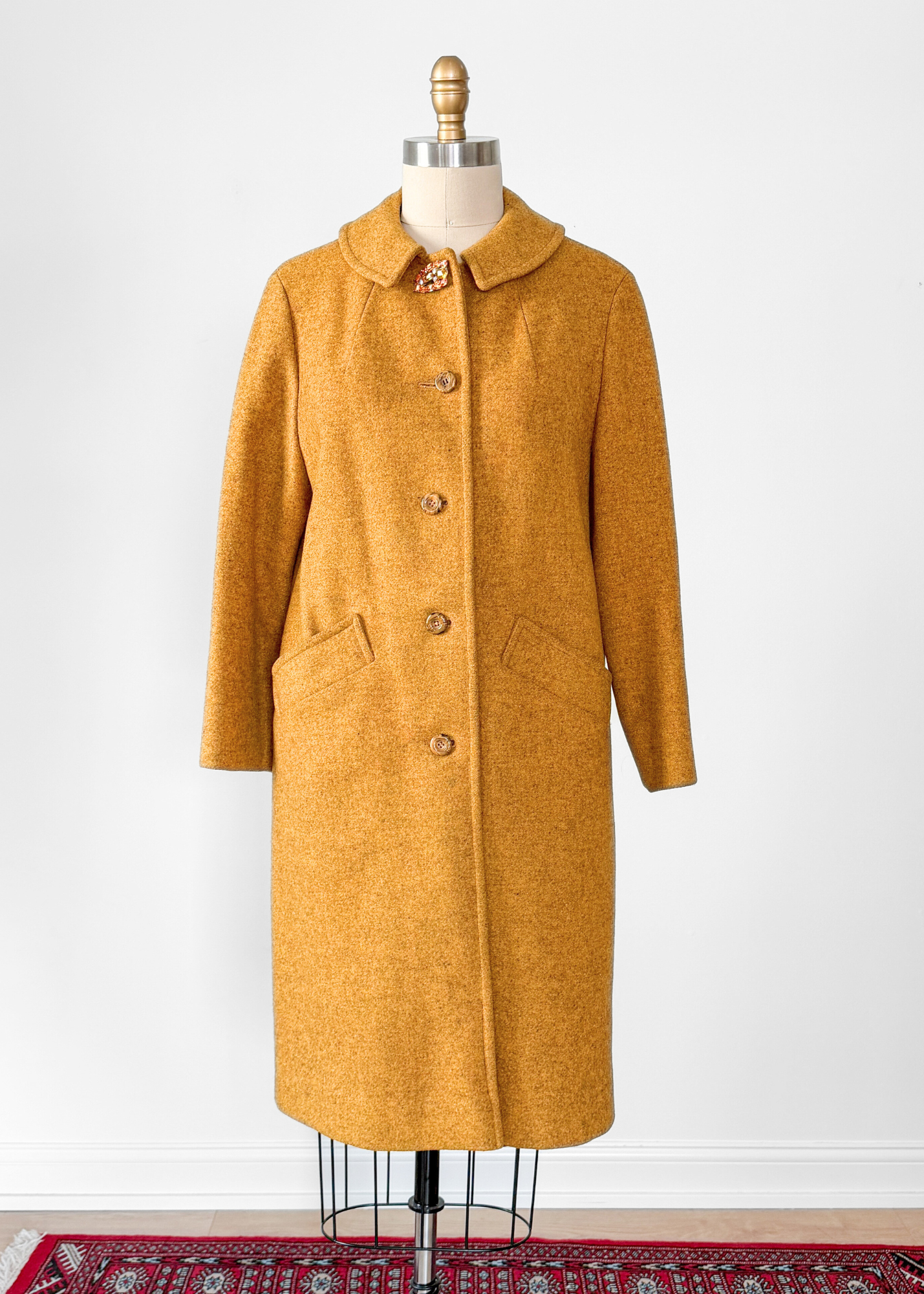 Vintage 60s Pendleton Heathered Golden Mustard Yellow Sculptural Wool Coat (M)