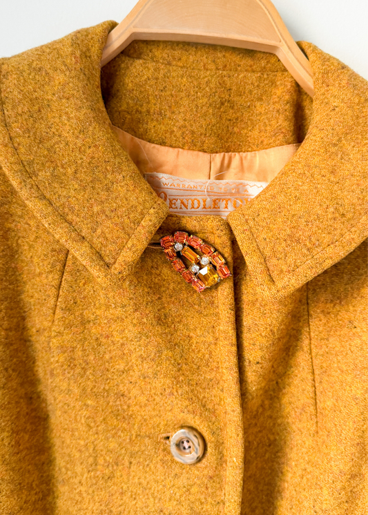 Vintage 60s Pendleton Heathered Golden Mustard Yellow Sculptural Wool Coat (M)