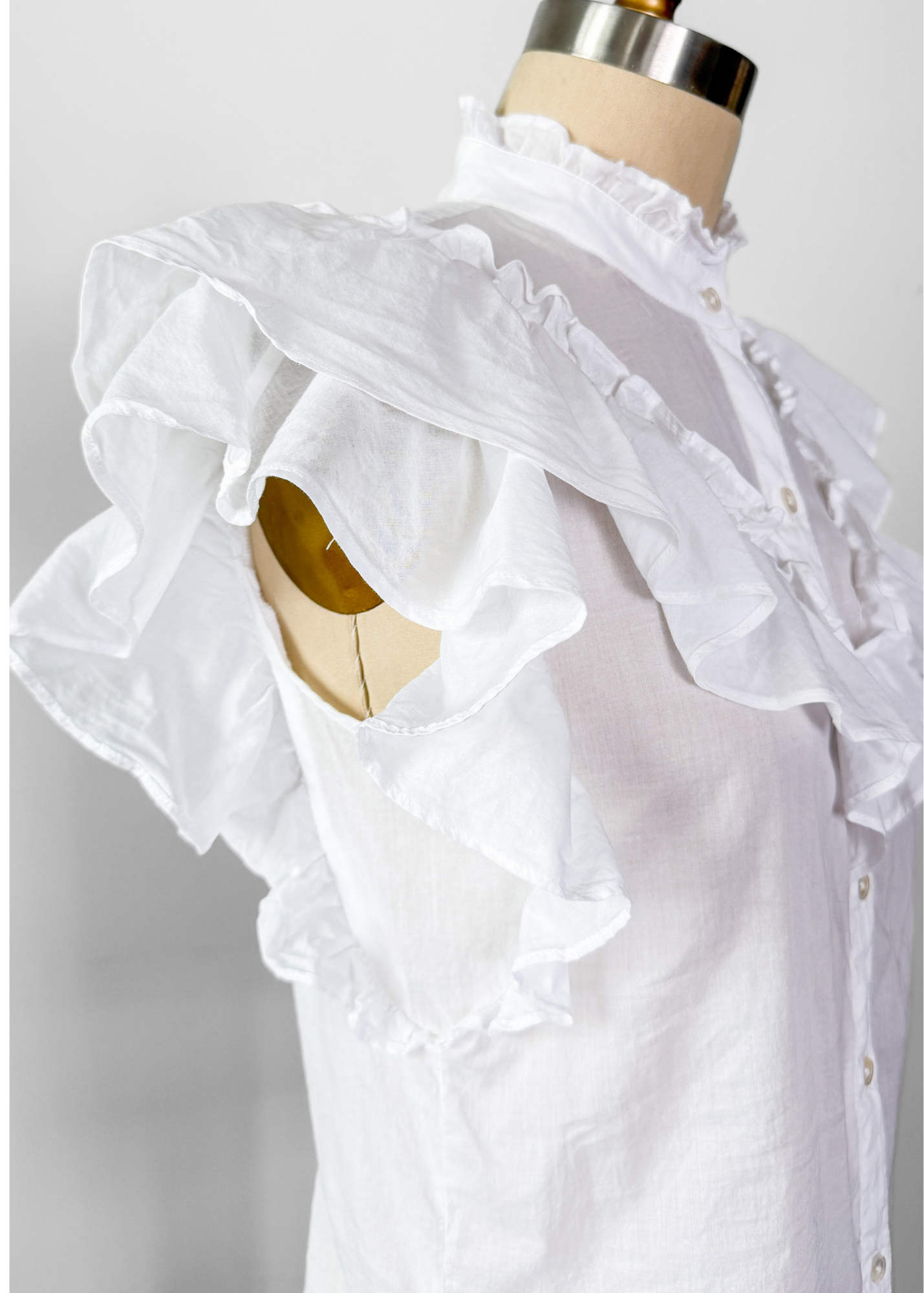 Veronica Beard Jaliyah White Cotton Button Down Ruffle Top (S)