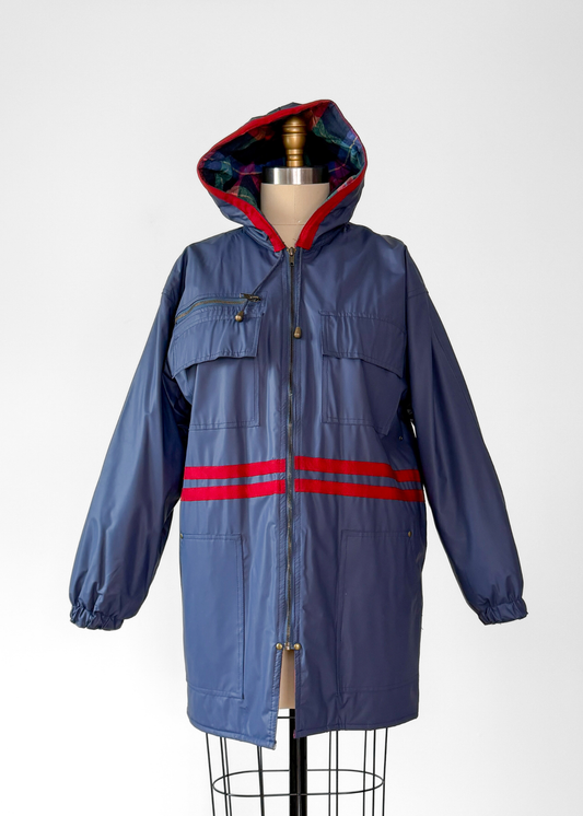 Vintage 90s J.G Hook Blue Red Plaid Rain Coat (S)