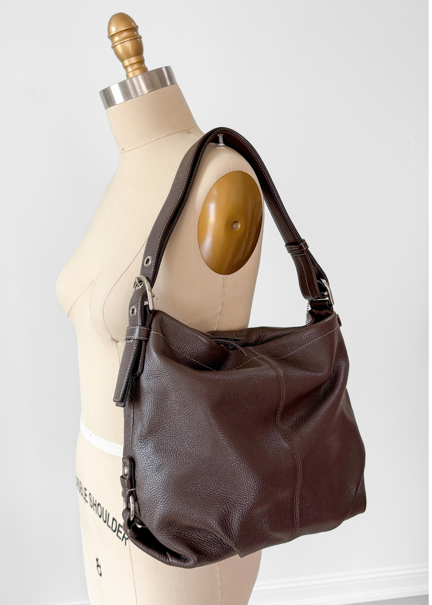 Coach Brown Pebbled Leather Shoulder Hobo Purse # F15064