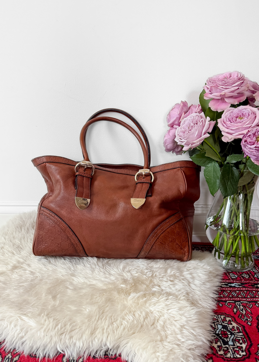 Vintage 00s Gucci Brown Leather Guccissima Signoria Large Tote Bag Shoulder Purse