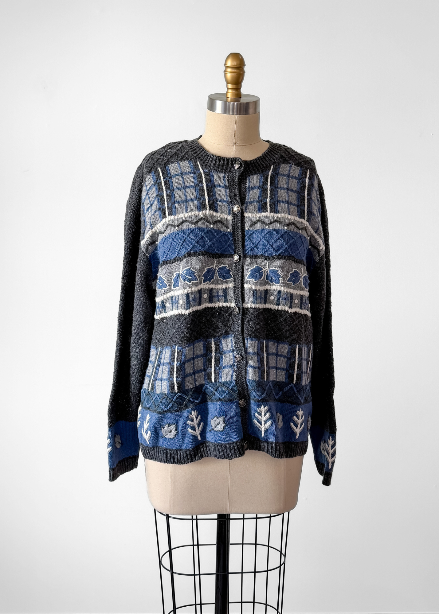 Vintage Christopher & Banks Gray Blue Hand Embroidered Cardigan (L)