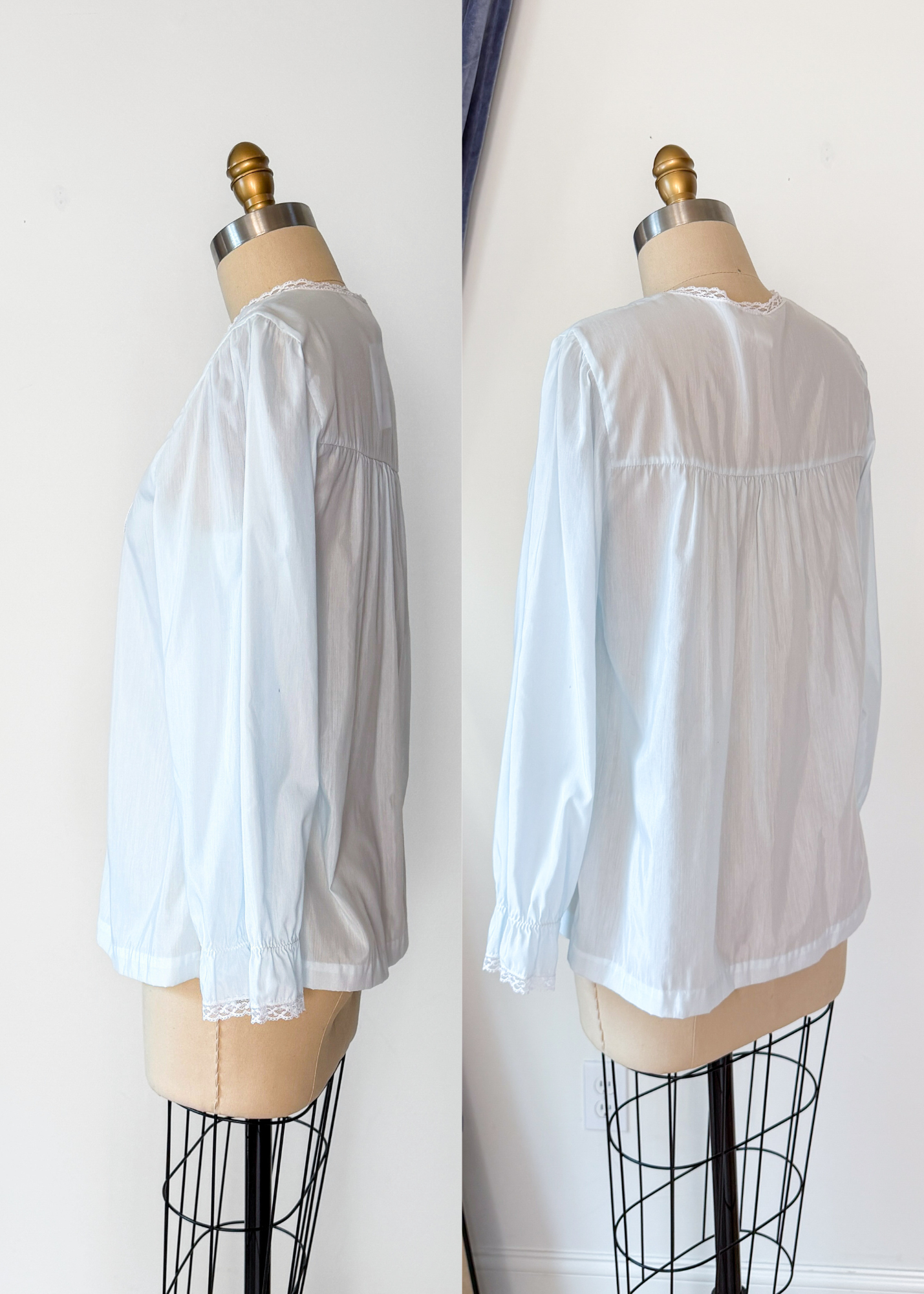 Vintage 80s Babizon Light Blue Bow and Rosette Bed Jacket