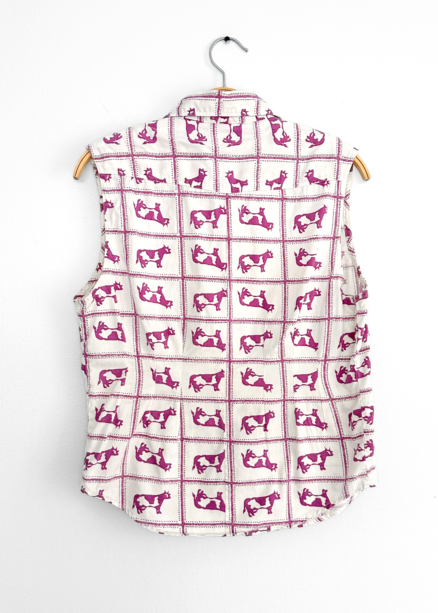 Terra Purple and White Western Cow Print Button Down Top (M)
