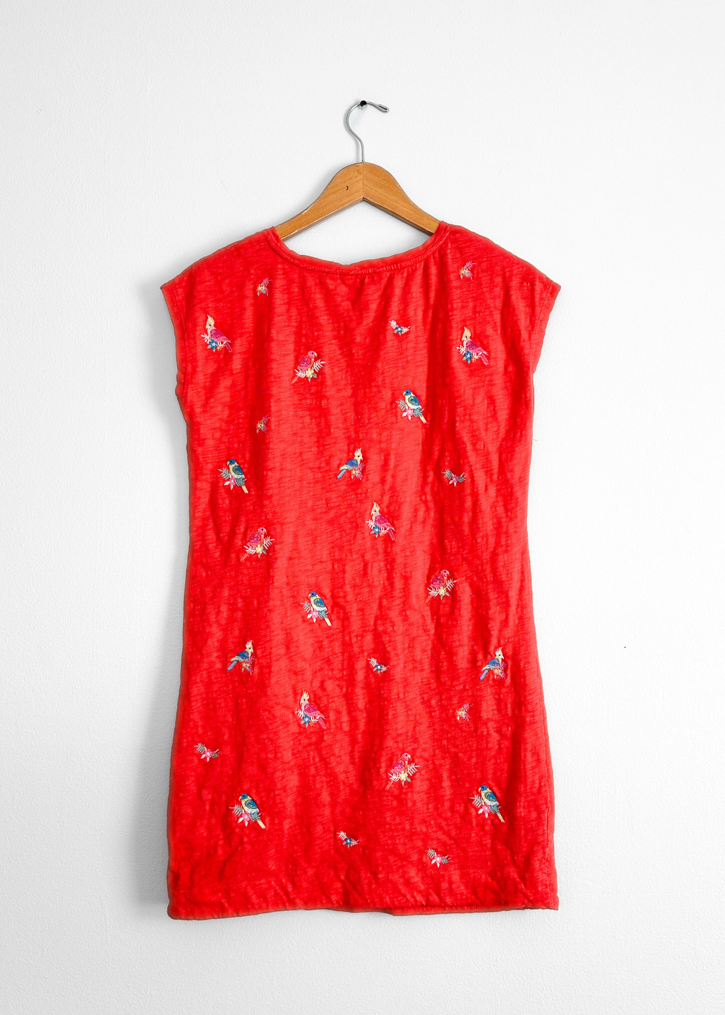 Boden Bright Red Polly Parrot Embroidered Sun Dress (4P or S)