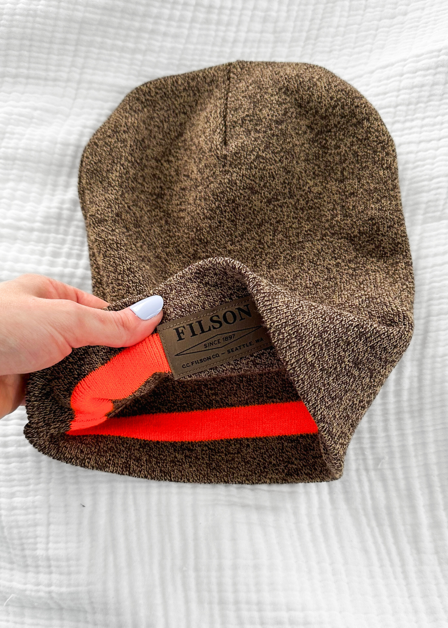 Filson Ballard Watch Cap Beanie Hat in Walnut / Flame