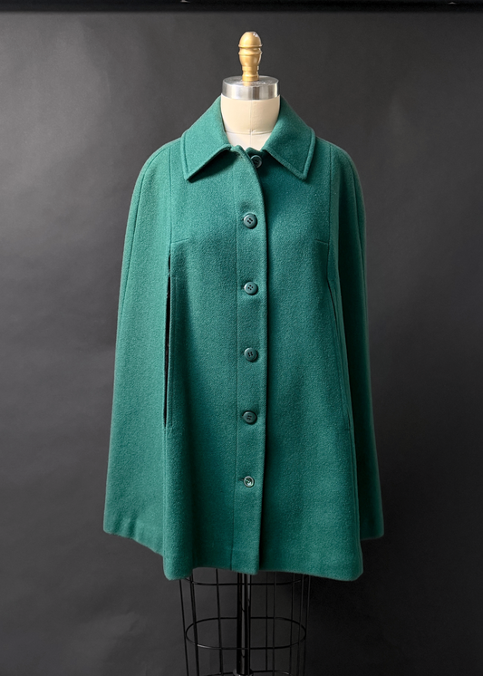 Vintage 60s Young Pendleton Dark Green Wool Cape Coat | Pure Virgin Wool Mod Cape