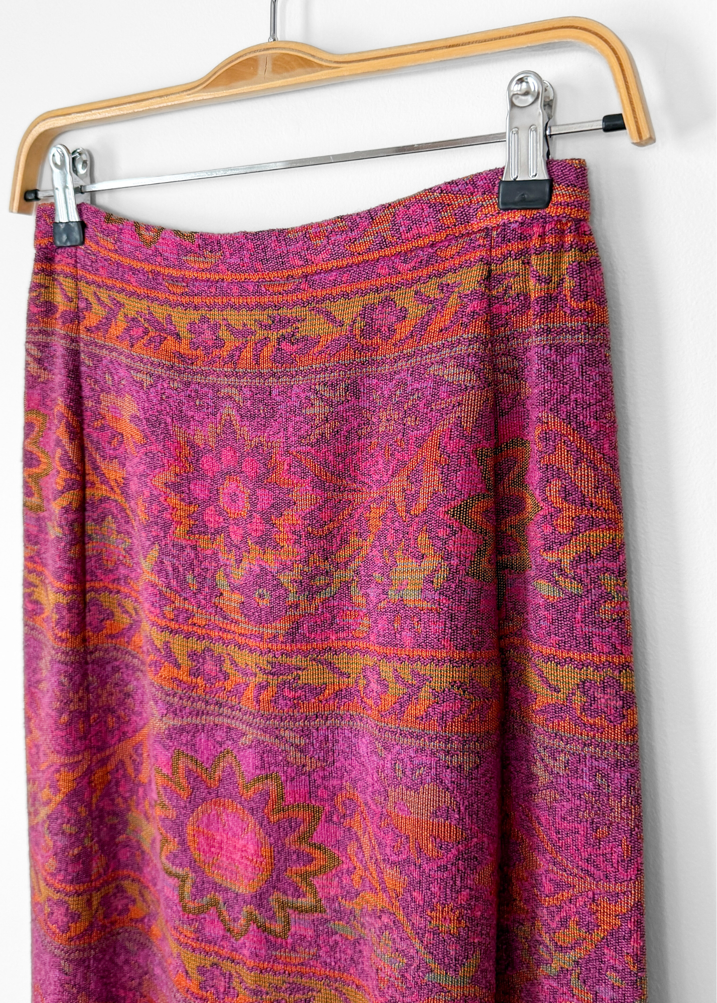 Vintage 70s John Meyer Pink Tapestry Maxi Skirt (S)