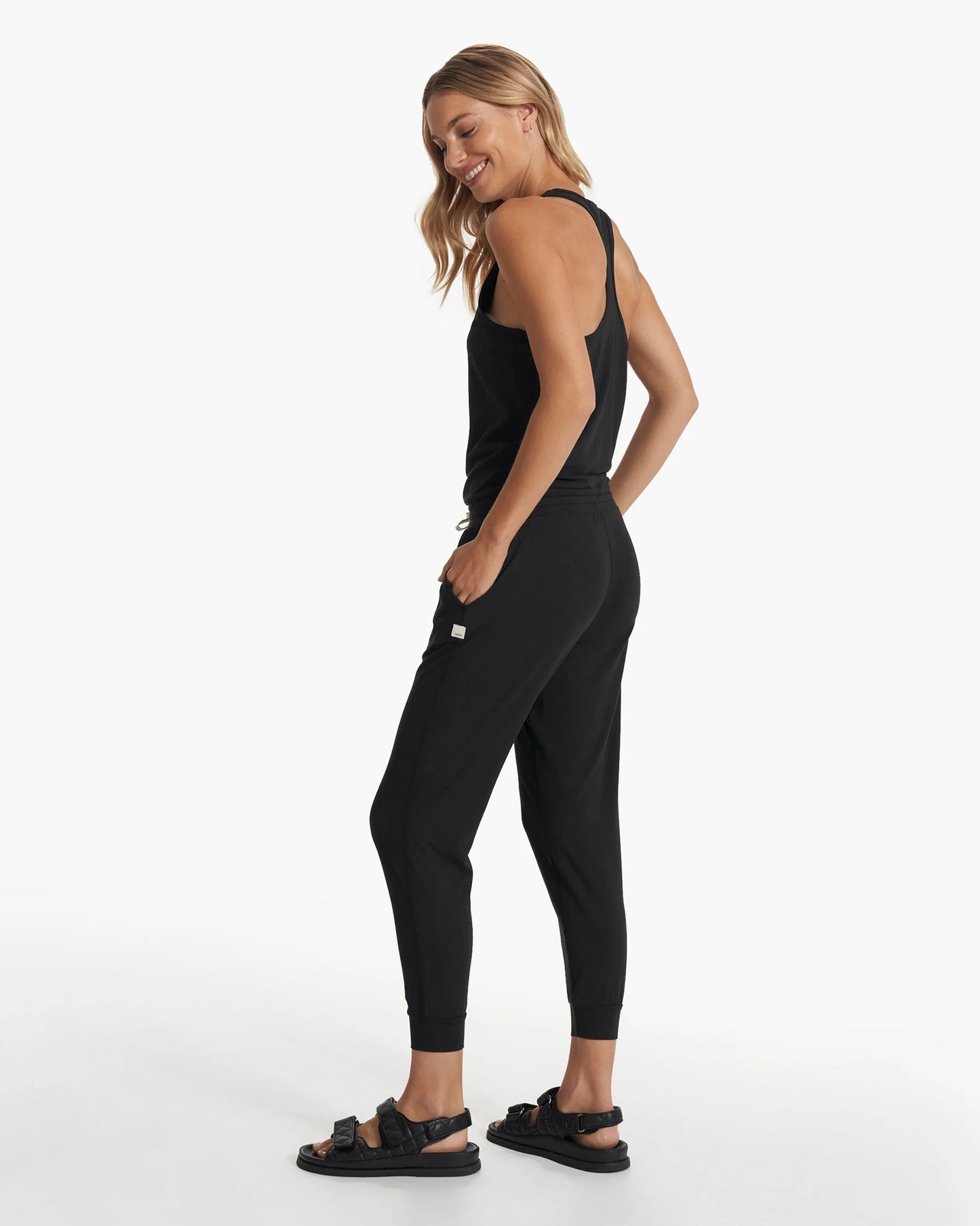 Vuori Black Lux Racerback Drawstring Harem Jogger Jumpsuit (M)